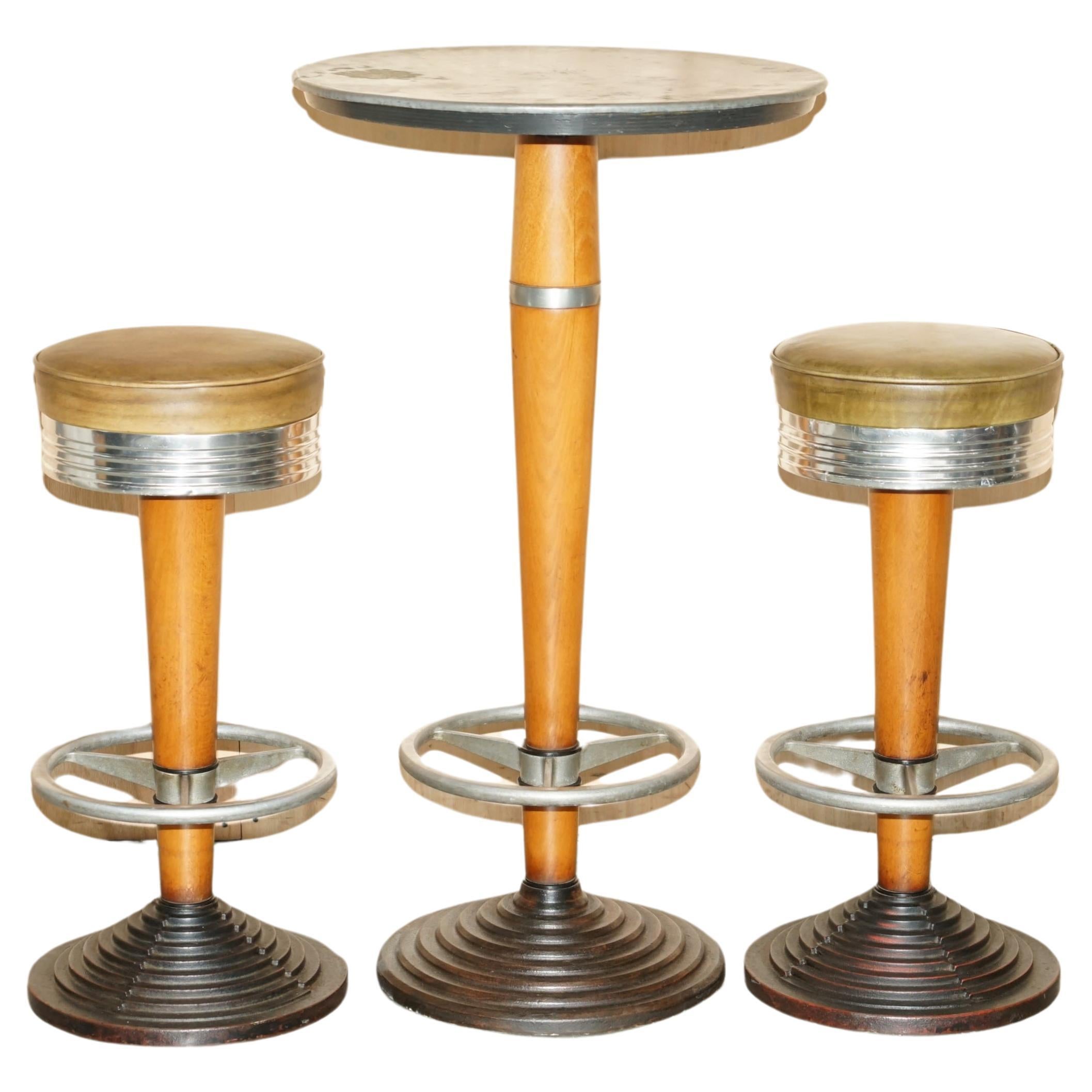 1 OF 2 ANTIQUE ART DECO HIGH BAR TABLE & PAIR OF STOOLS SUITES MUST SEE PICTUREs For Sale