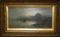 1 OF 2 ANTIQUE ORIGINAL CIR 1890 MAX M SINCLAIR OIL PAINTINGs OF A COASTAL SCENE