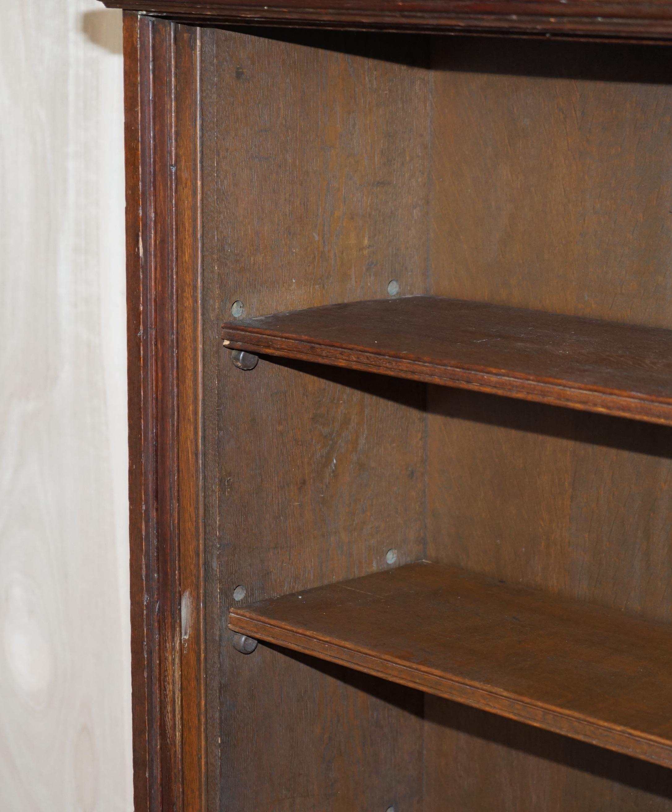 Hand-Crafted 1 of 2 Antique Victorian Dwarf Open Library Bookcases with Two Shelves Per Side For Sale