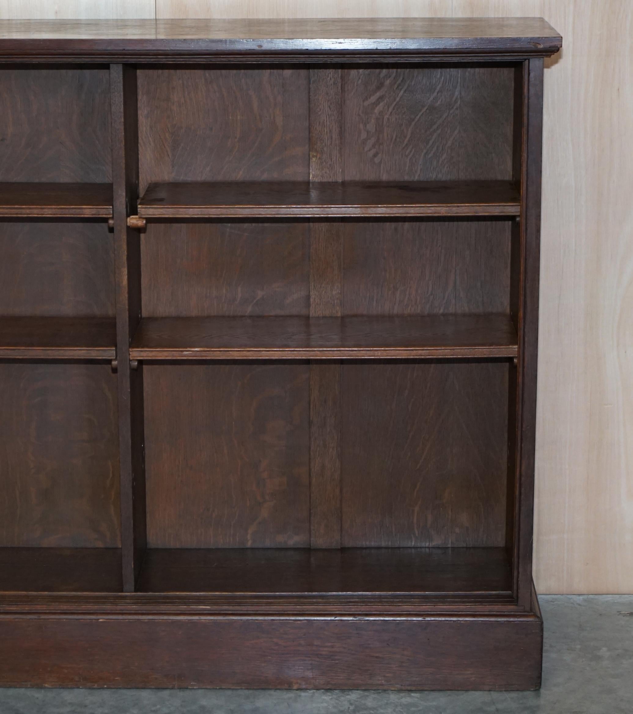 Oak 1 of 2 Antique Victorian Dwarf Open Library Bookcases with Two Shelves Per Side For Sale