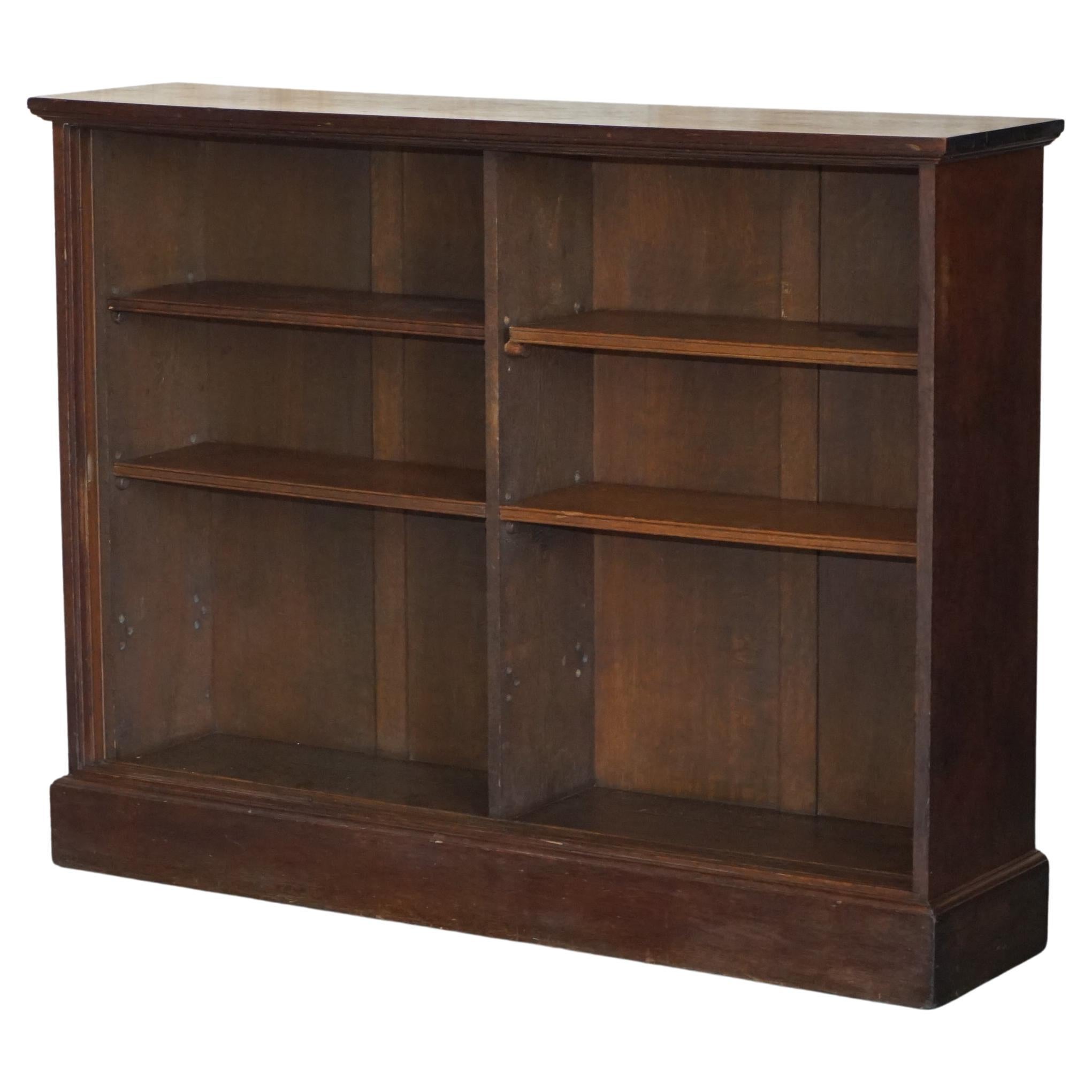 1 of 2 Antique Victorian Dwarf Open Library Bookcases with Two Shelves Per Side For Sale