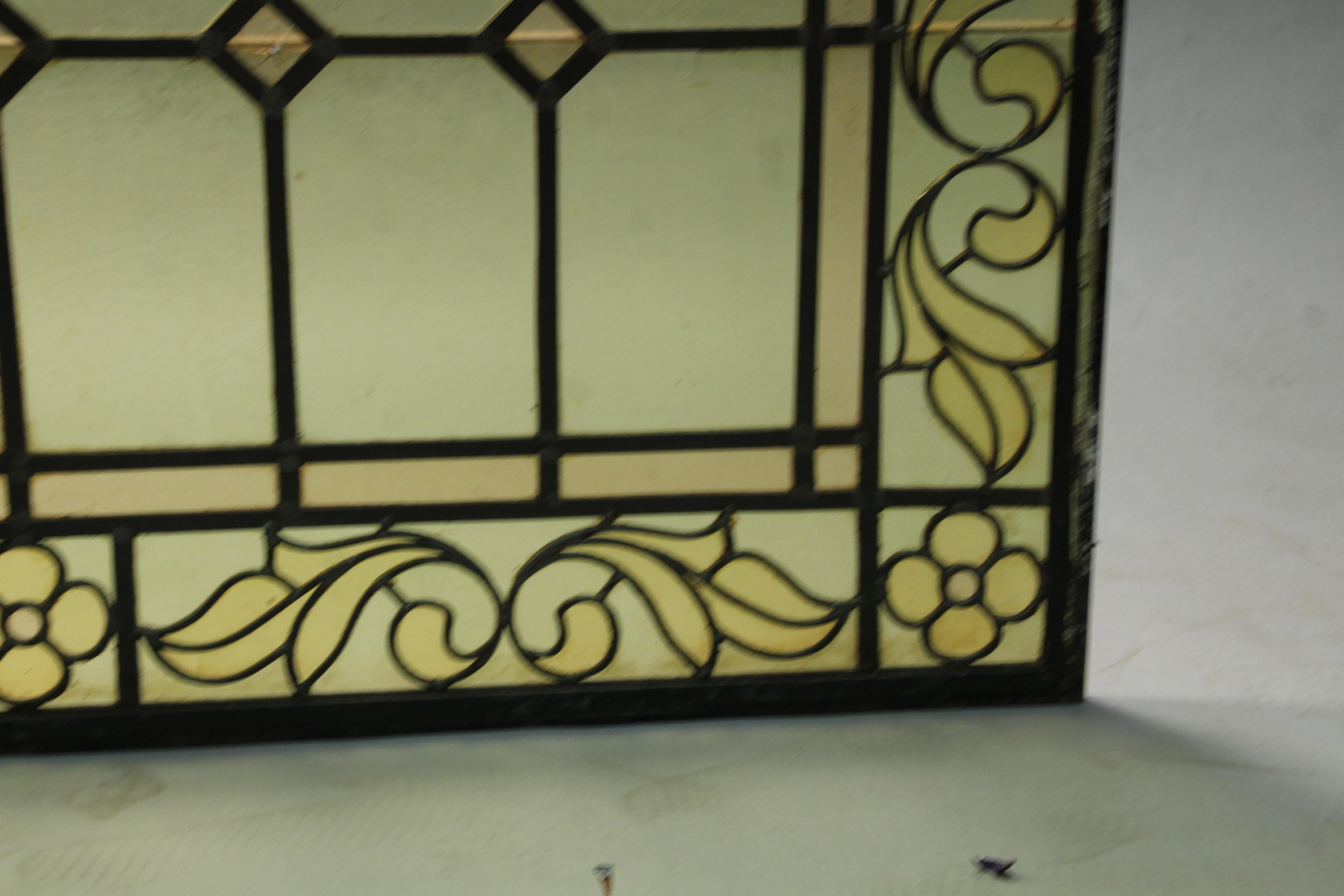 Spanish Colonial 1 of 2 Arched Stained Glass Window For Sale