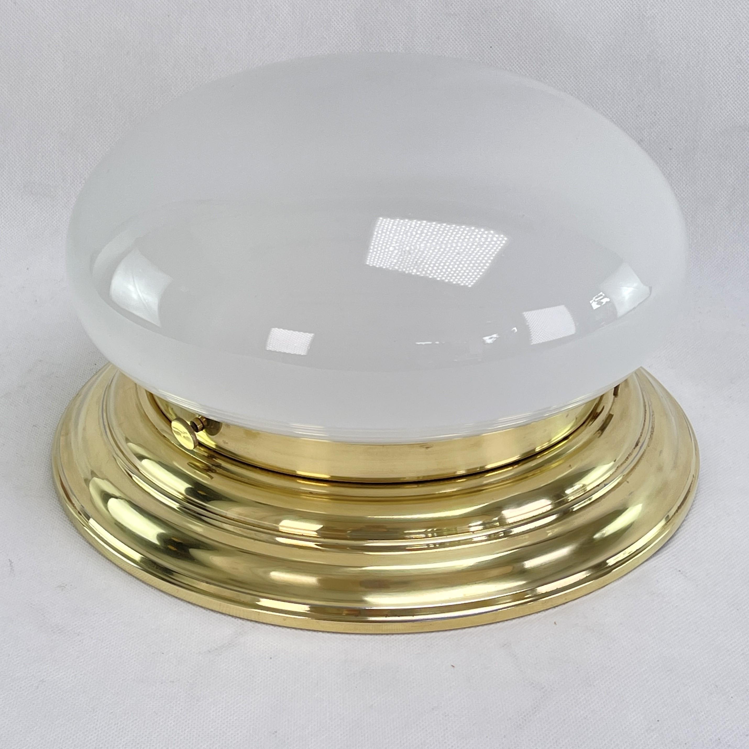 Mid-20th Century 1 of 2 Art Deco Flush Mount Brass Plafoniere Ceiling Lamp, Lamp, circa 1930 For Sale