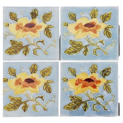 1 of 2 Authentic Glazed Art Nouveau Relief Tiles Yellow Rose, Belga, 1930s