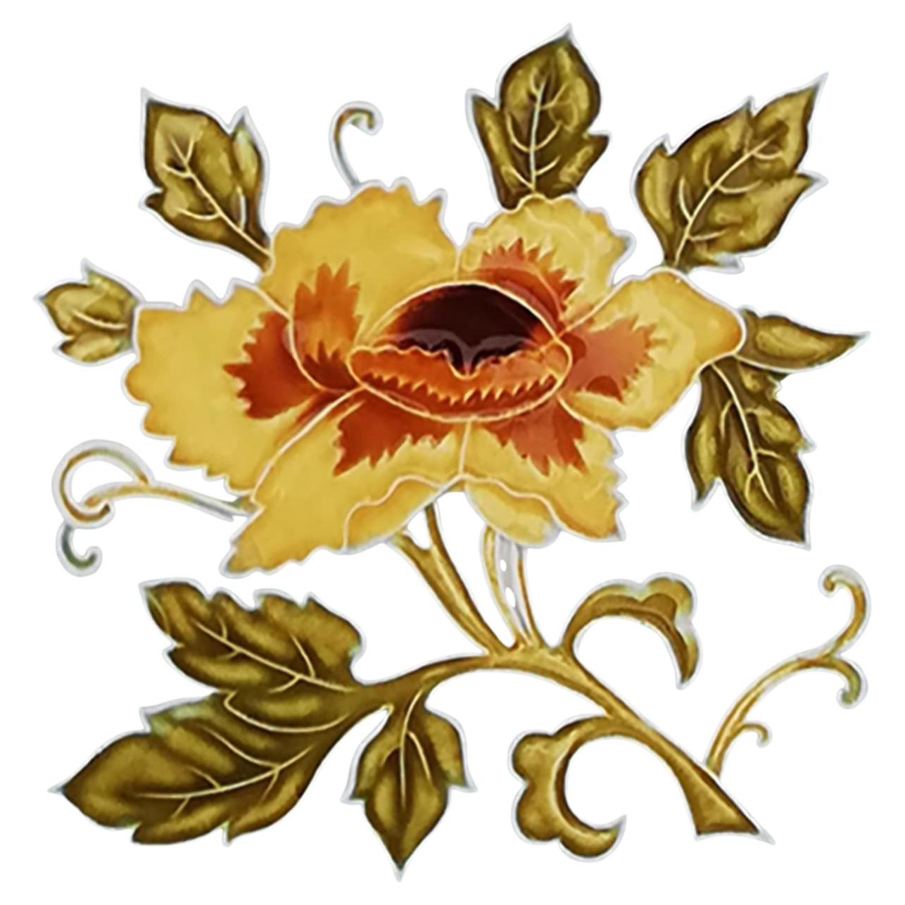 1 of 2 Authentic Glazed Art Nouveau Relief Tiles Yellow Rose, Belga, 1930s For Sale