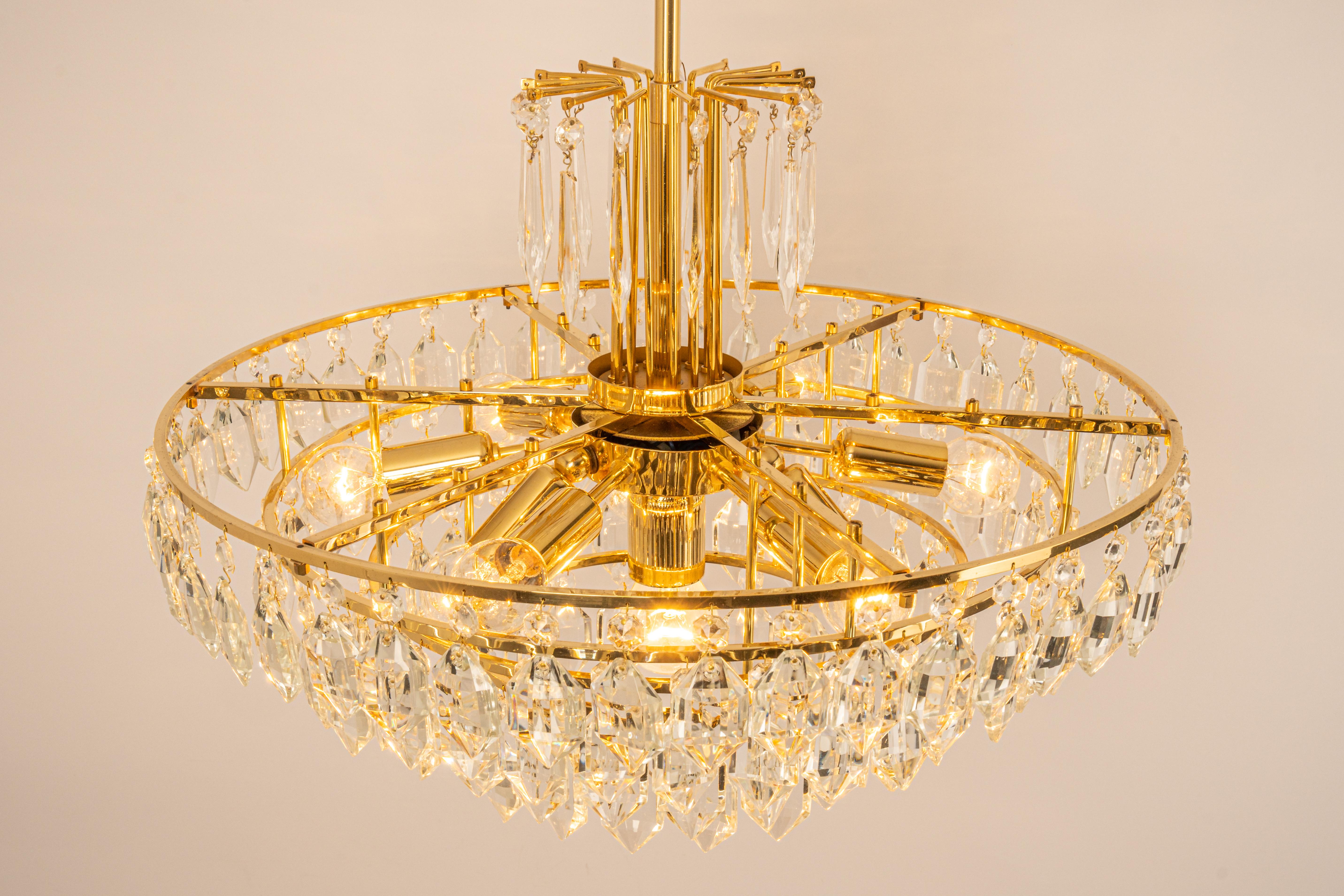 1 of 2 Bakalowits Chandelier, Brass and Crystal Glass, Austria, 1960s For Sale 4