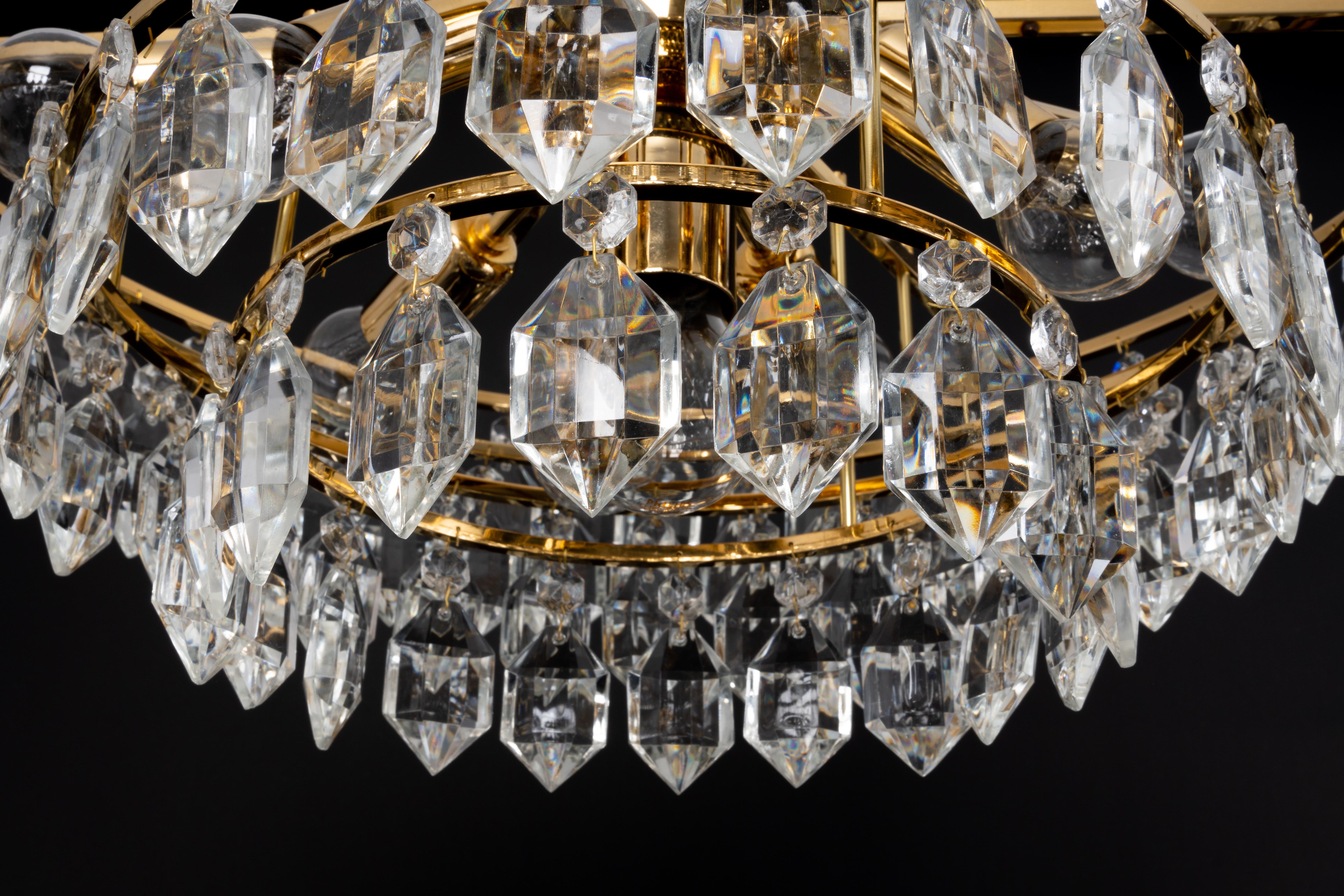 1 of 2 Bakalowits Chandelier, Brass and Crystal Glass, Austria, 1960s For Sale 7