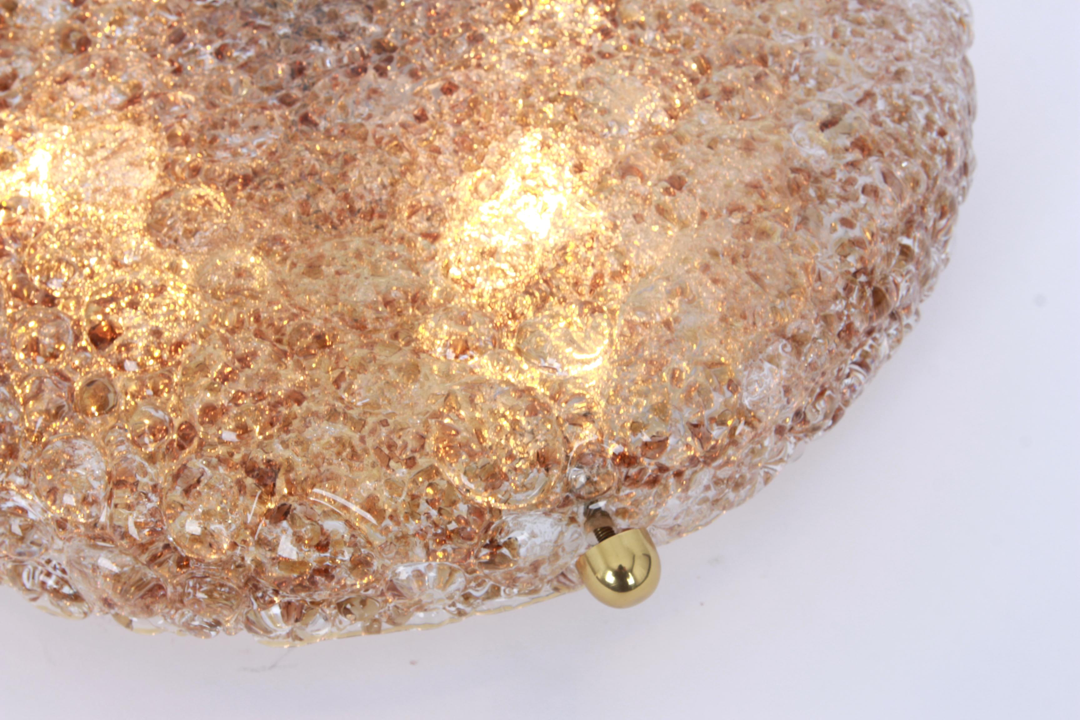 Late 20th Century 1 'of 2' Big Round Murano Amber Flushmount by Hillebrand, Germany, 1970s For Sale