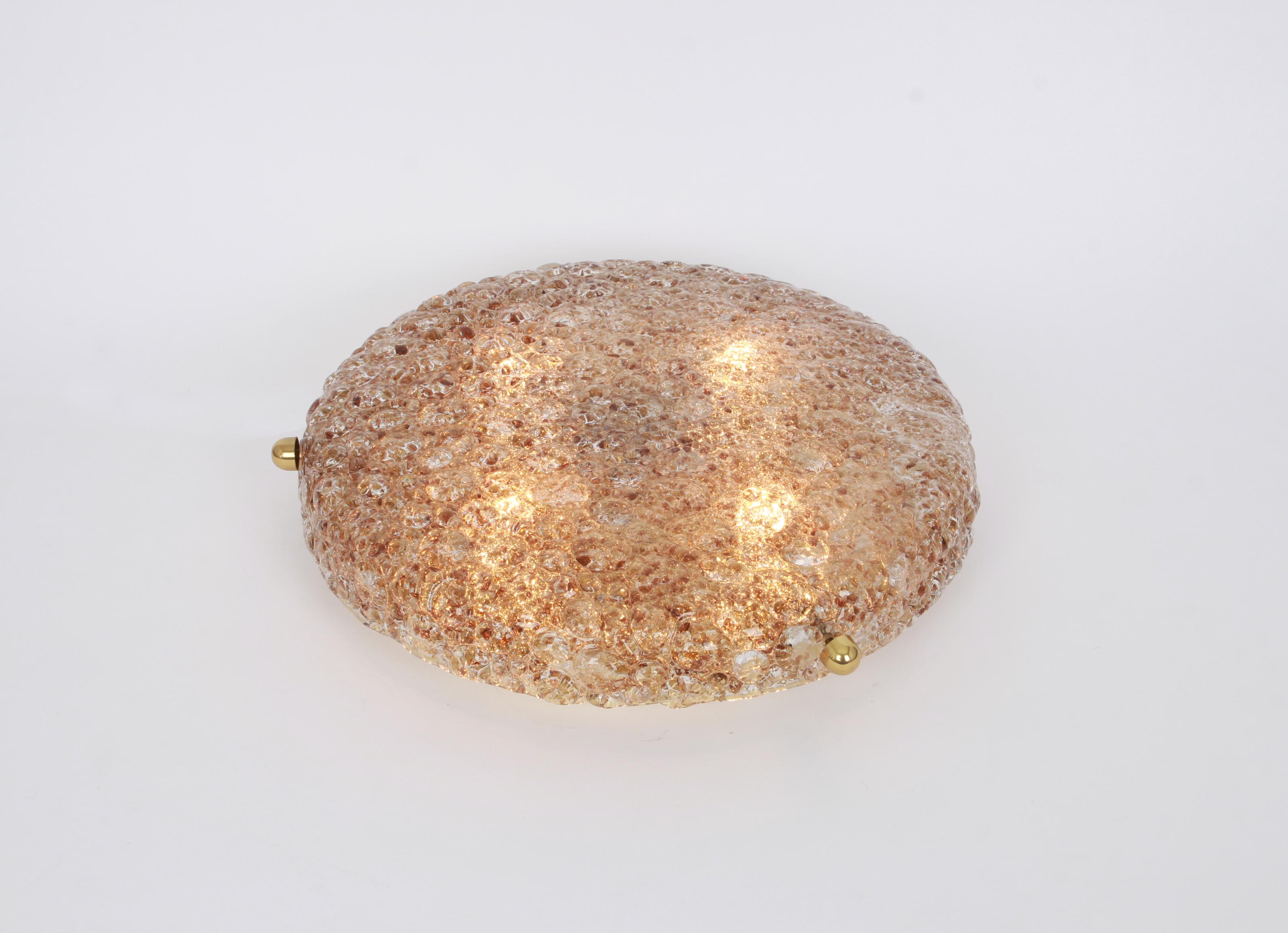 1 'of 2' Big Round Murano Amber Flushmount by Hillebrand, Germany, 1970s For Sale 2