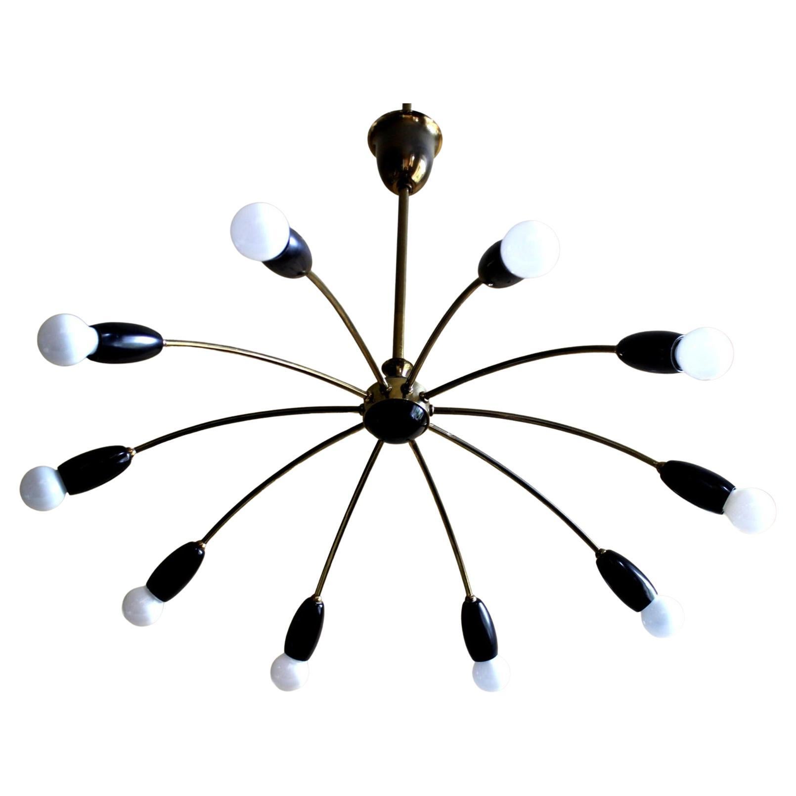 1 of 2 Black Spider Sputnik Chandelier Stilnovo Style, 1950s