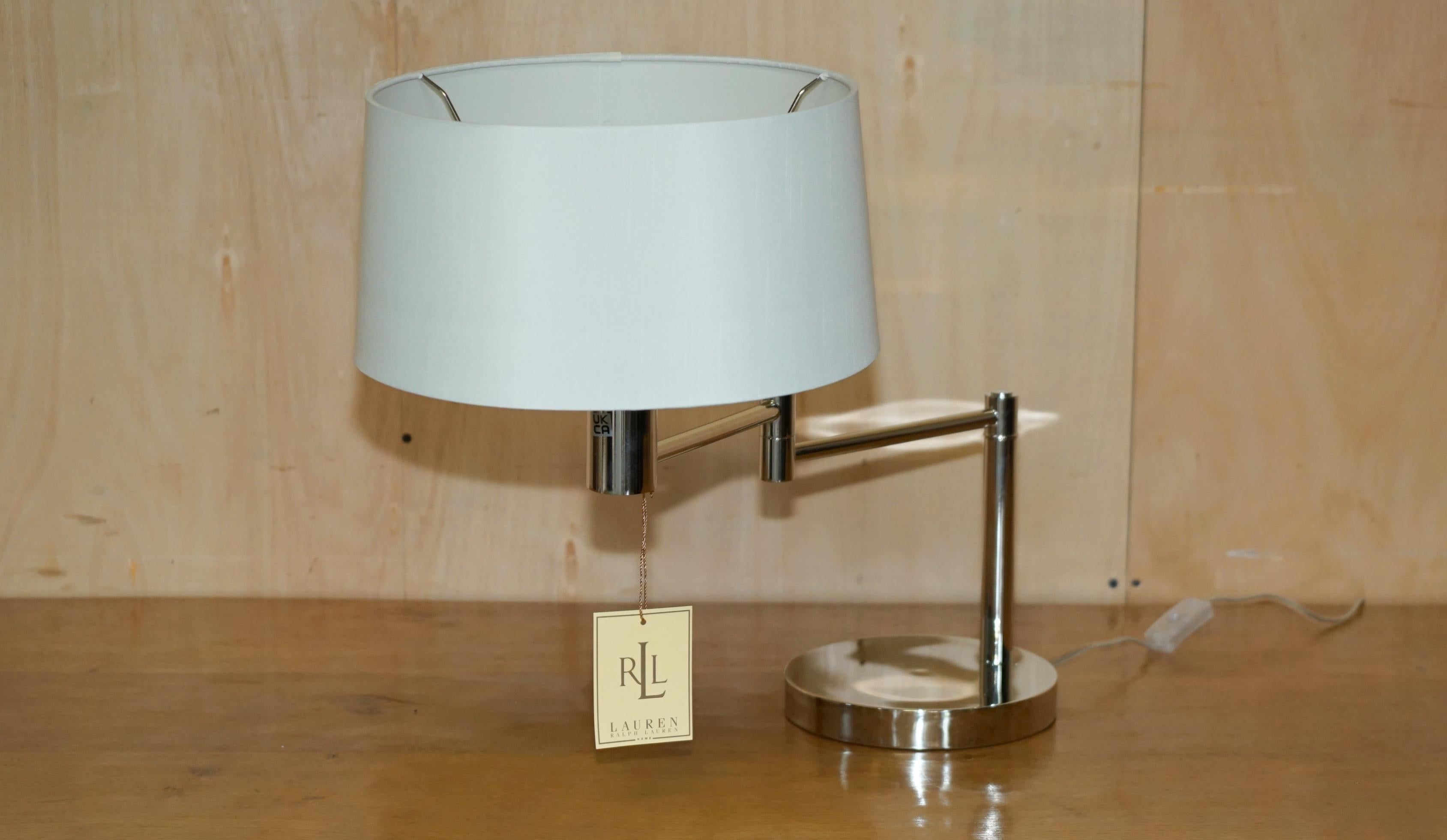 Royal House Antiques

Royal House Antiques is delighted to offer for sale 1 of 8 brand new in the original box Ralph Lauren Articulated swing arm chrome lamp

This lamp is part of a massive suite of Ralph Lauren lamps we bought for a show home that