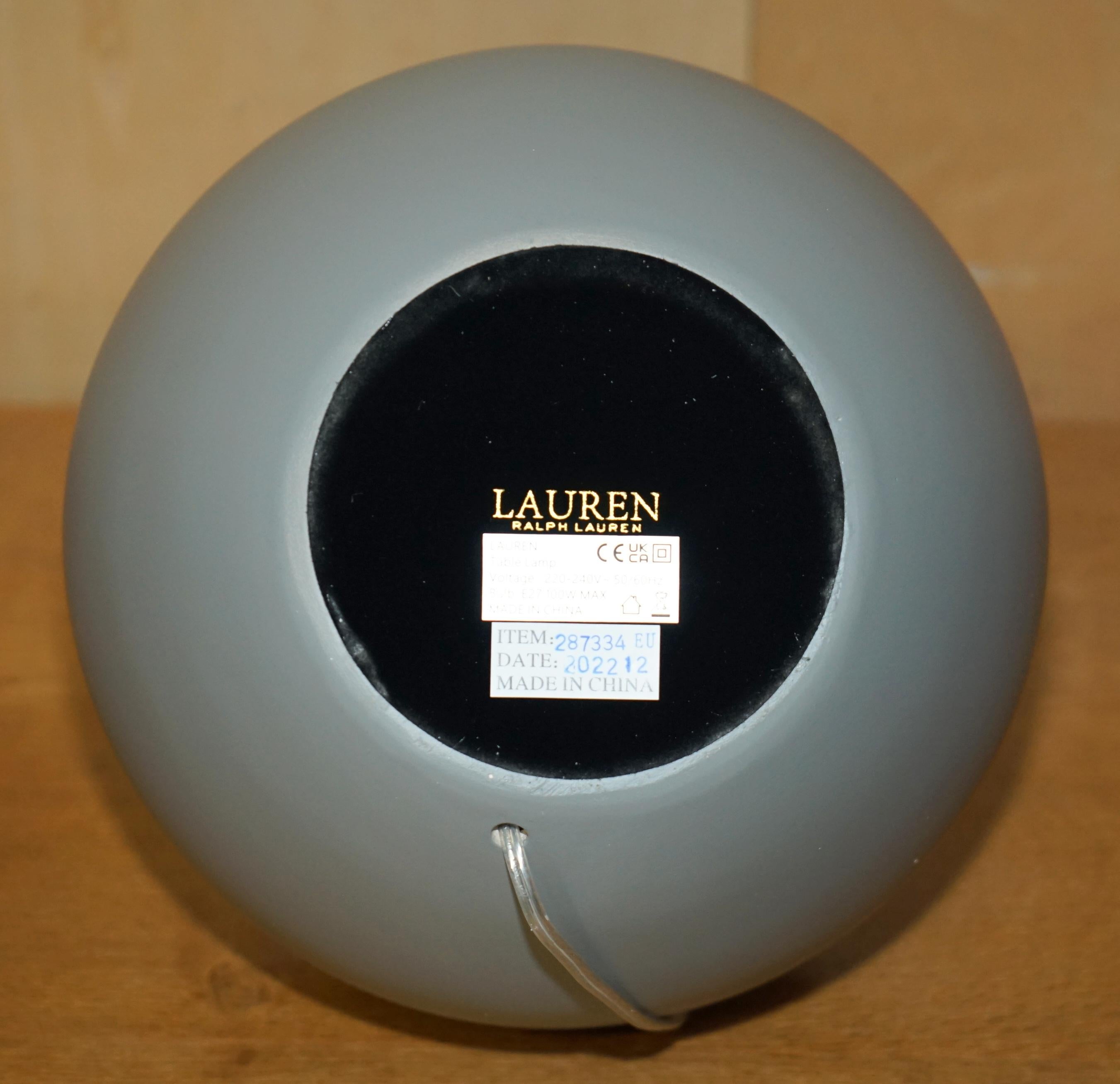 1 OF 2 BRAND NEW IN THE BOX RALPH LAUREN CERAMIC GREY VASE SHAPE TABLE LAMPs For Sale 9