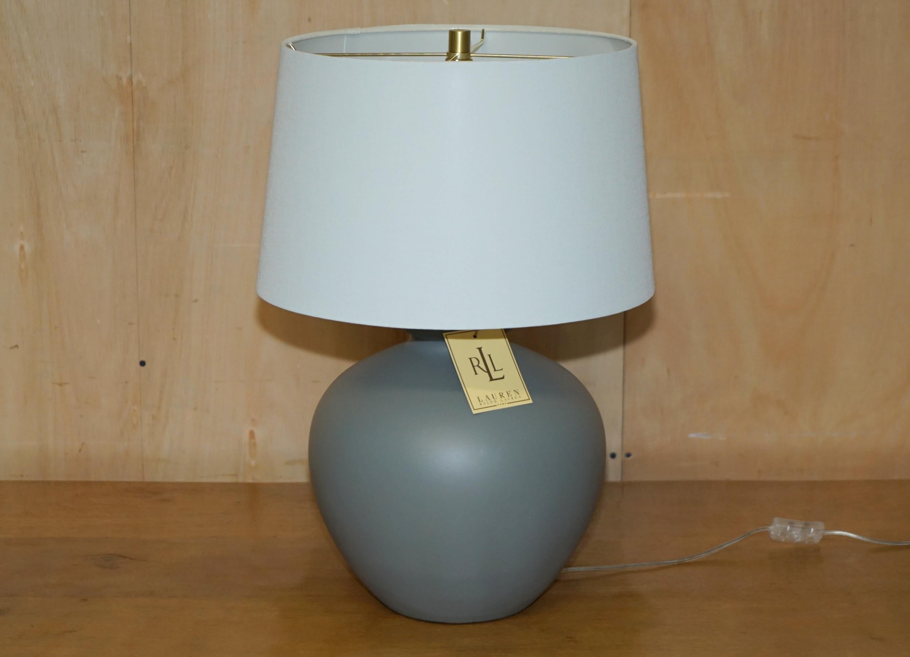 Royal House Antiques

Royal House Antiques is delighted to offer for sale 1 of 2 brand new in the original box Ralph Lauren ceramic grey vase shaped table lamps

This lamp is part of a massive suite of Ralph Lauren lamps we bought for a show home