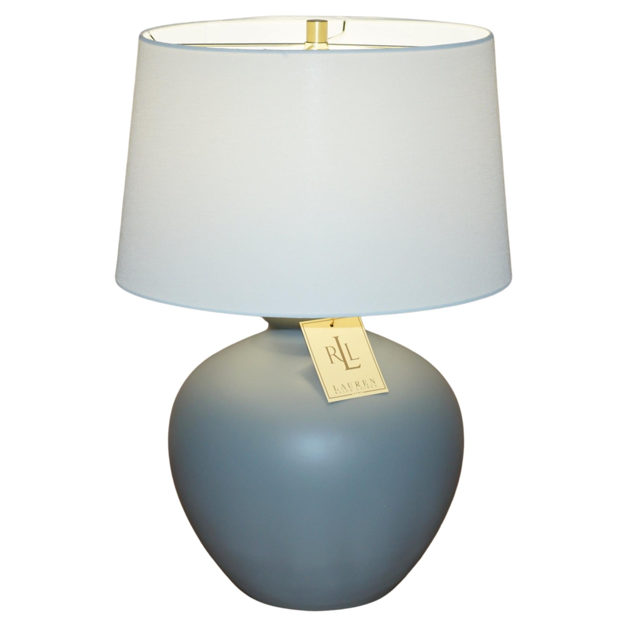 1 OF 2 BRAND NEW IN THE BOX RALPH LAUREN CERAMIC GREY VASE SHAPE TABLE LAMPs For Sale