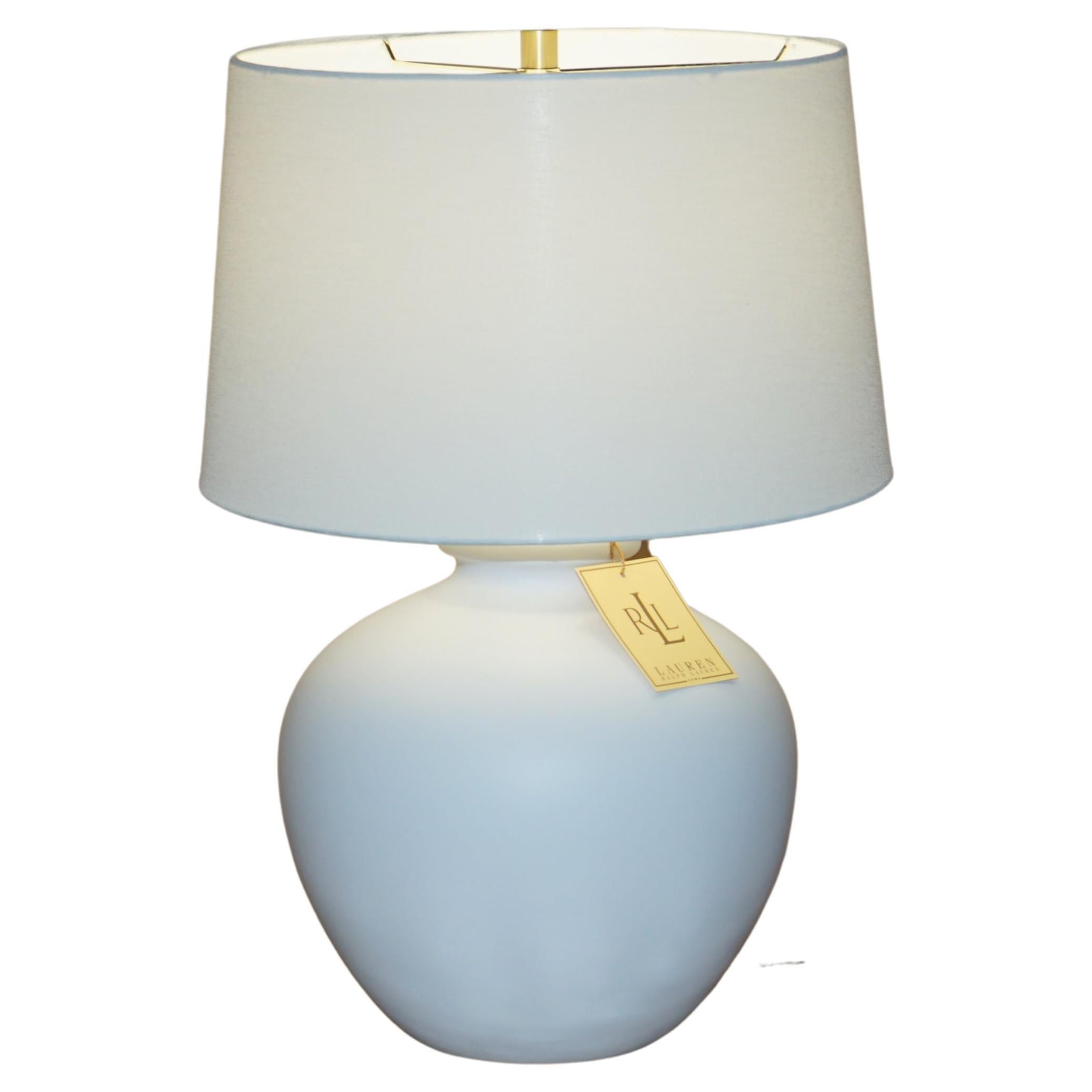 1 OF 2 BRAND NEW IN THE BOX RALPH LAUREN CERAMIC WHITE VASE SHAPE TABLE LAMPs For Sale