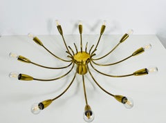 1 of 2 Brass 12-Arm Sputnik Chandelier Arredoluce Attributed, 1950s