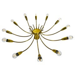 1 of 2 Brass 12-Arm Sputnik Chandelier Arredoluce Attributed, 1950s