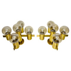 1 of 2 Brass and Glass Chandelier by Hans-Agne Jakobsson, Sweden, 1960s