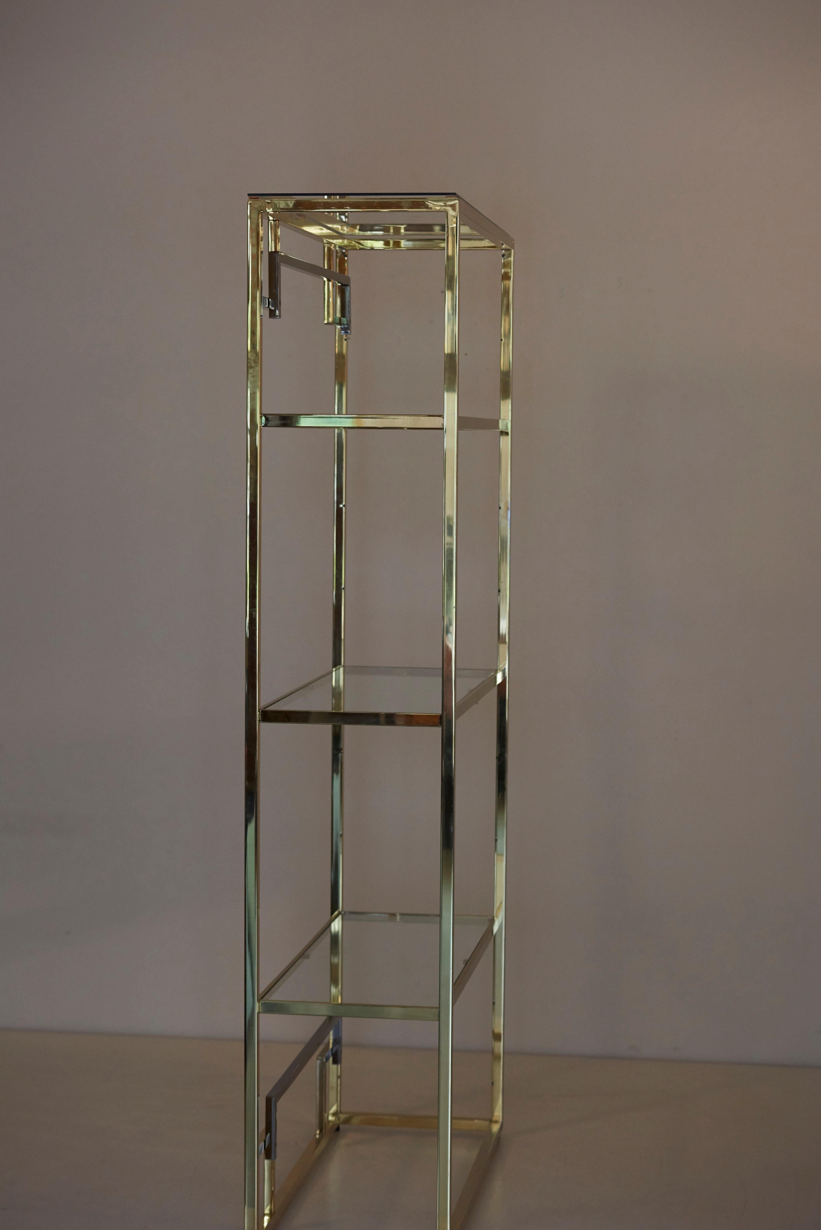 1 of 2 Brass and Gold-Plated Bookshelf or Étagère Attributed to Maison Jansen 1