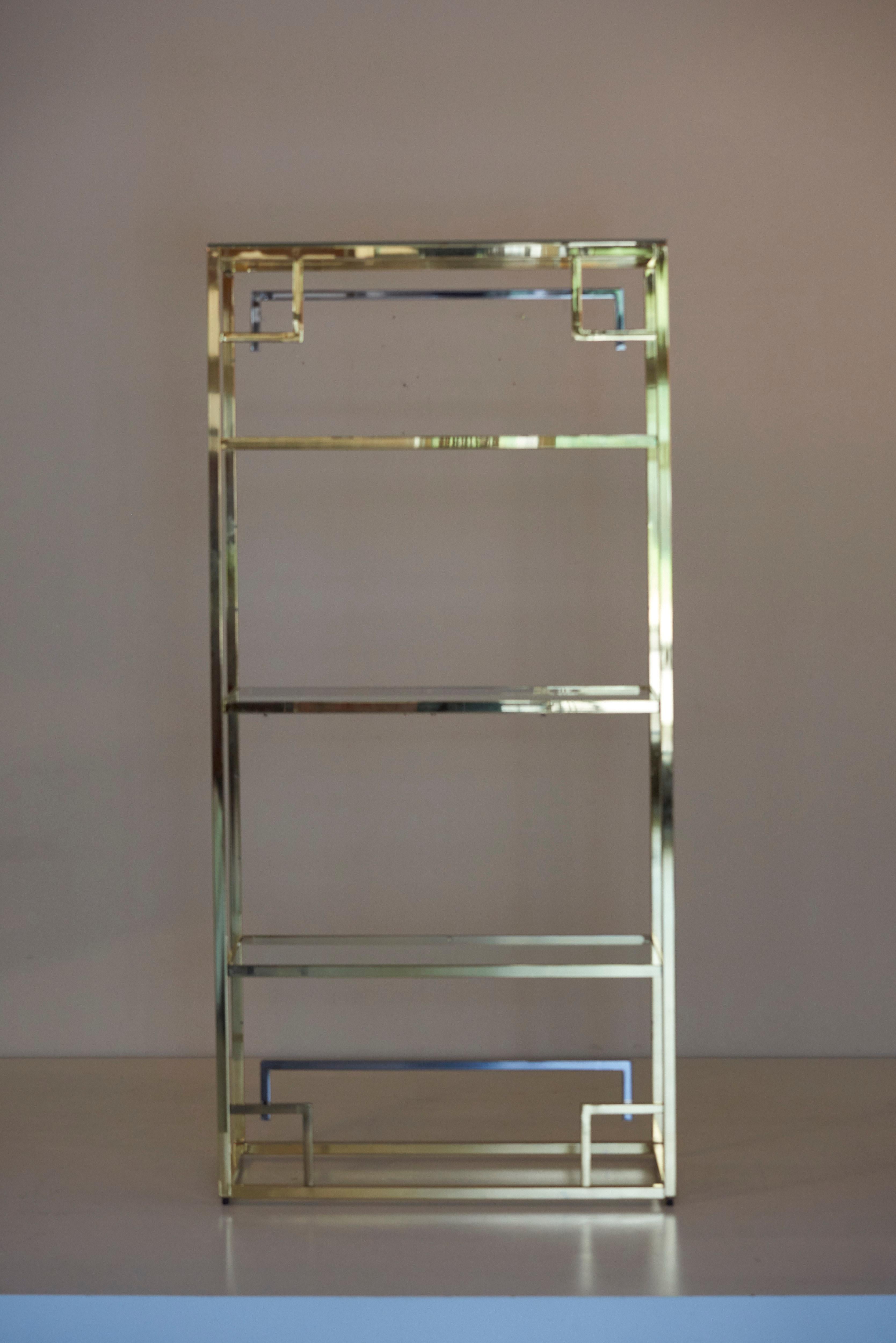 1 of 2 Brass and Gold-Plated Bookshelf or Étagère Attributed to Maison Jansen 2