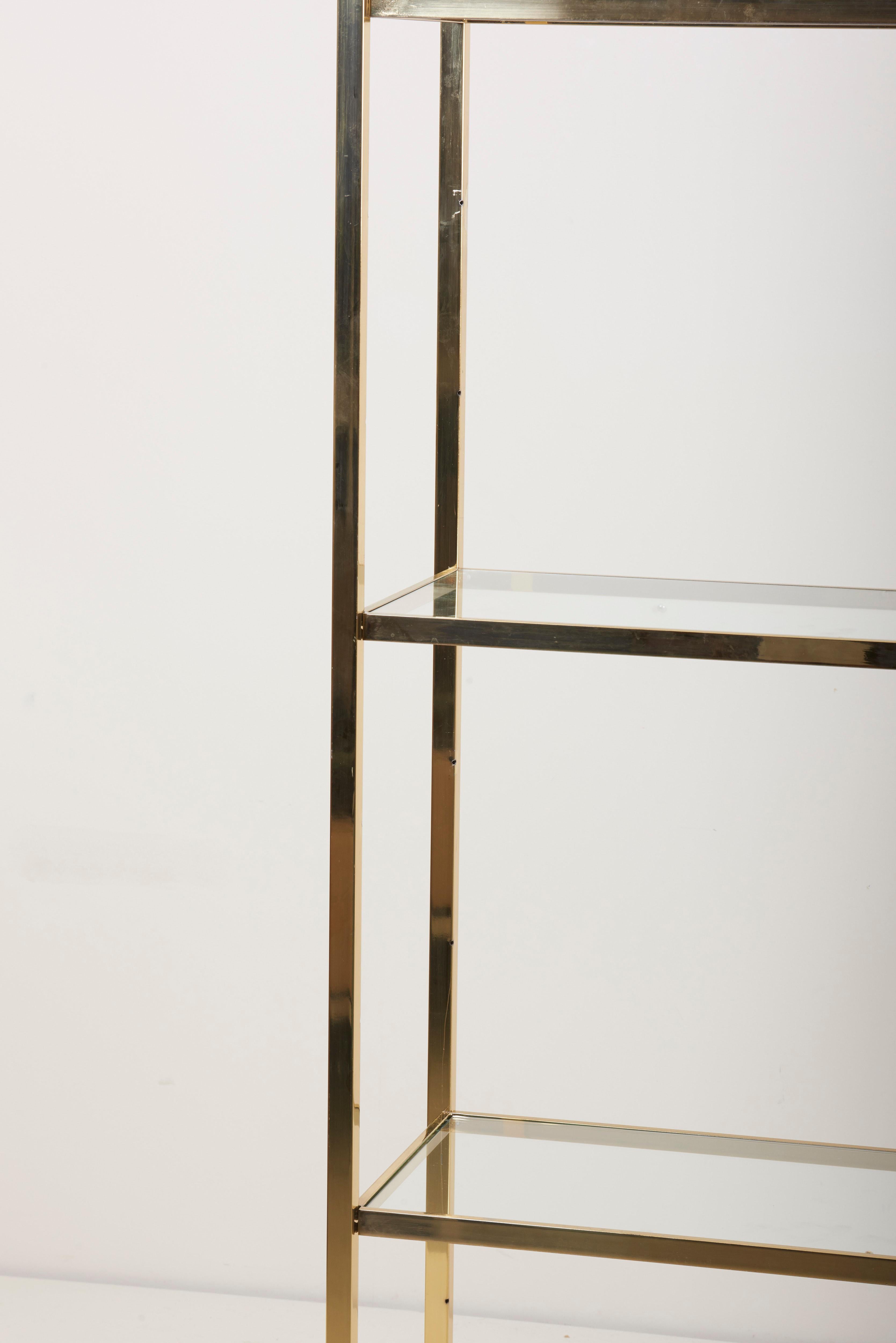 Hollywood Regency 1 of 2 Brass and Gold-Plated Bookshelf or Étagère Attributed to Maison Jansen