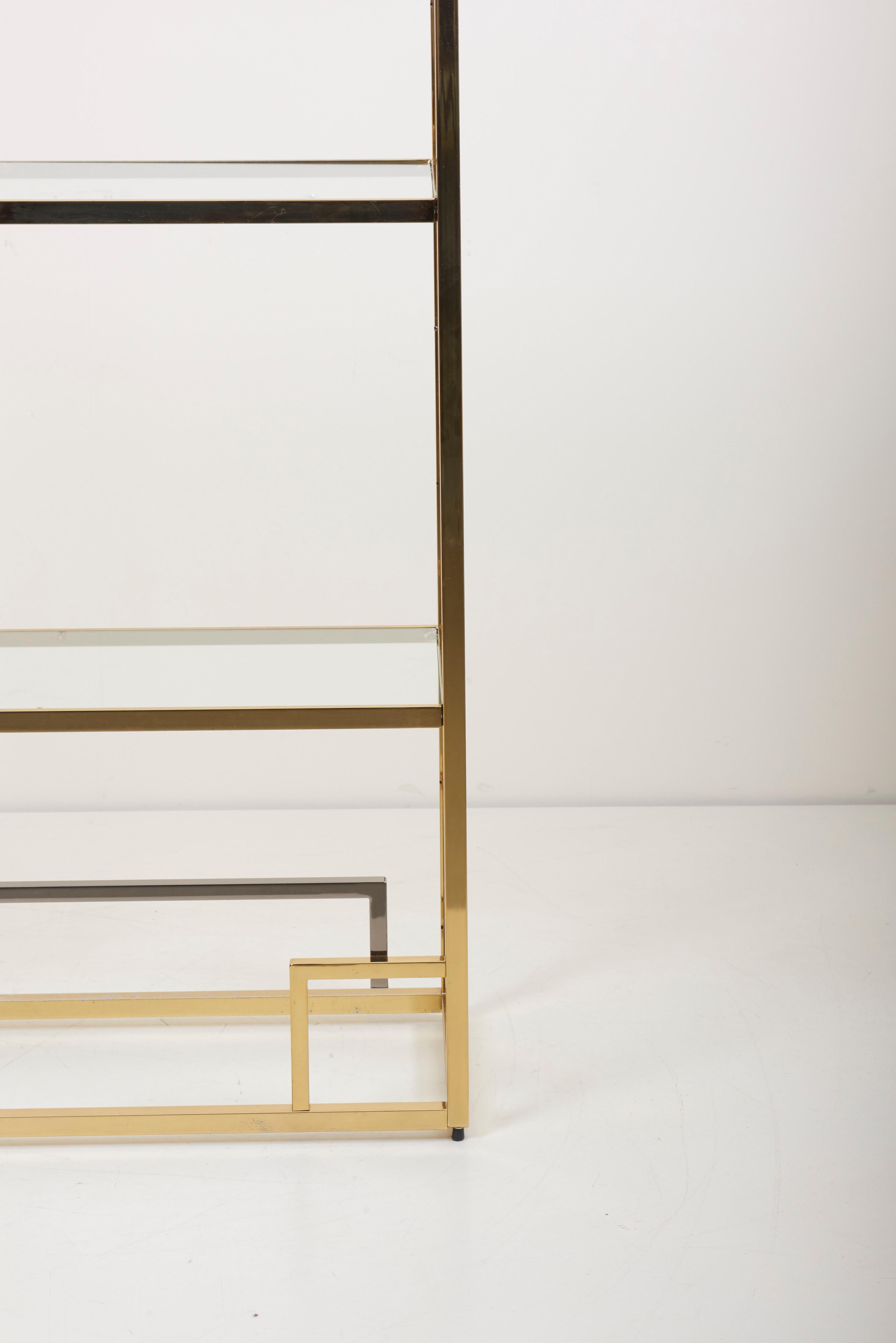 French 1 of 2 Brass and Gold-Plated Bookshelf or Étagère Attributed to Maison Jansen