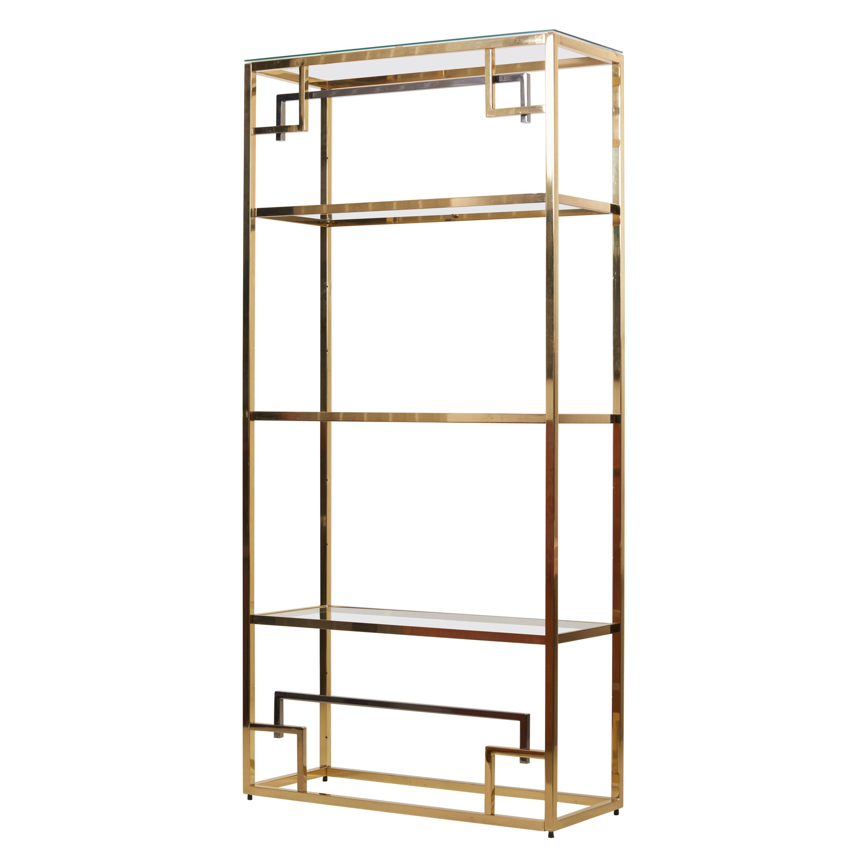 1 of 2 Brass and Gold-Plated Bookshelf or Étagère Attributed to Maison Jansen