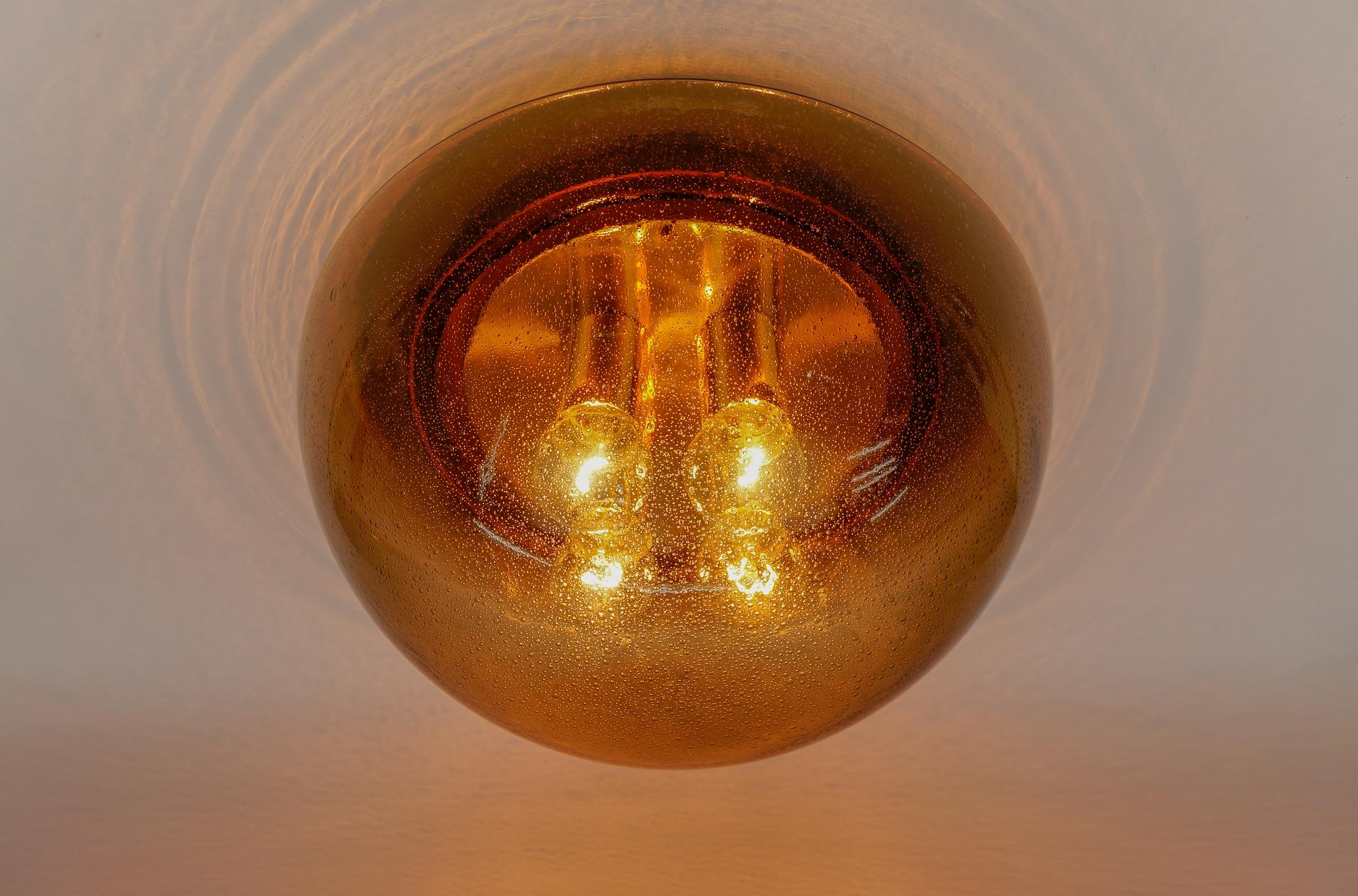 Métal 1. de 2 plafonniers en laiton et verre fumé de Limburg, Allemagne, années 1960 en vente