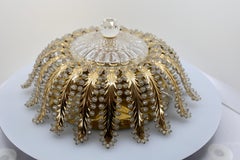 1 of 2 Brass and Crystal Glass Bead Palm Leave Flush Mount