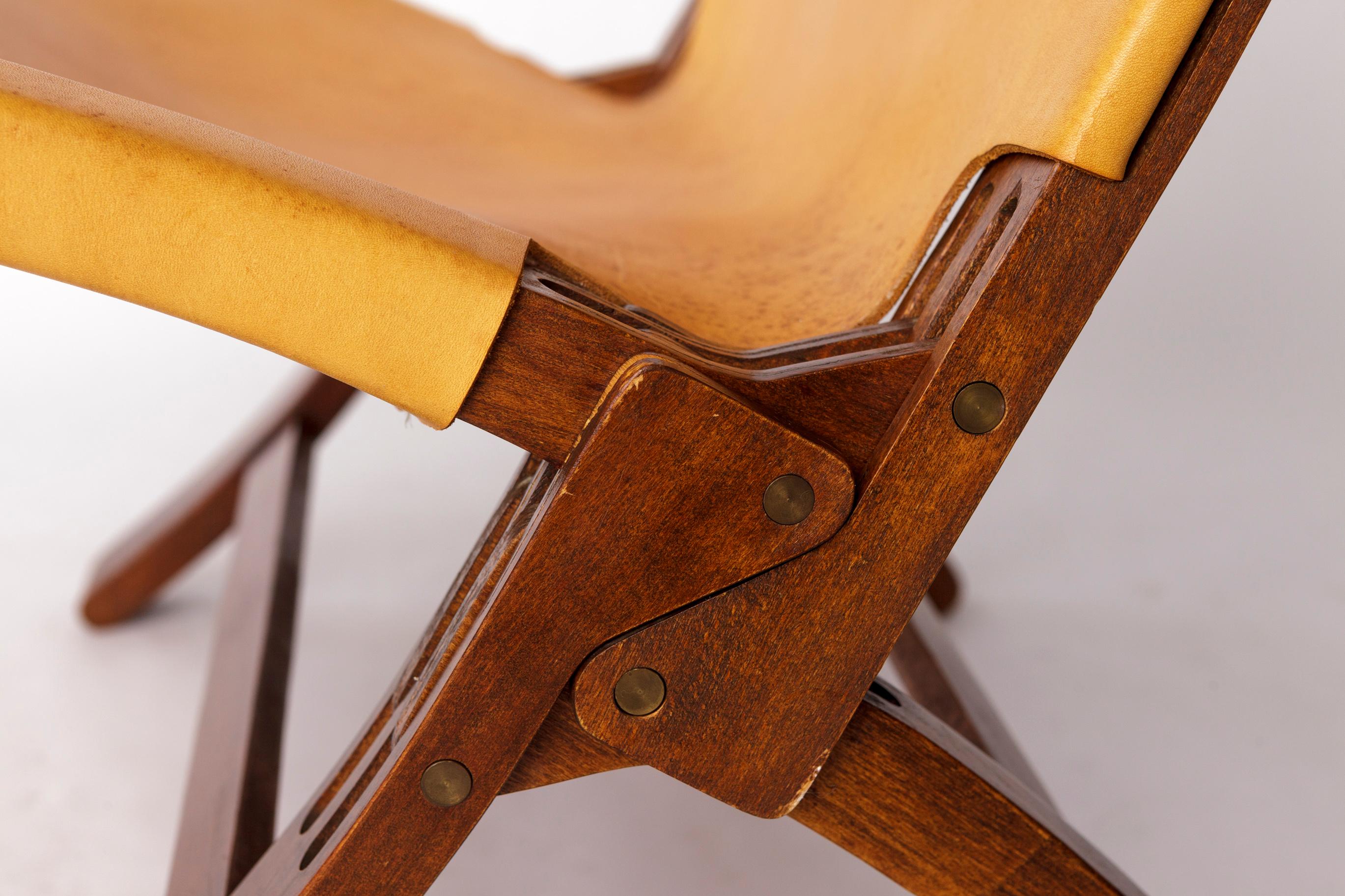 1 de 2 Silla plegable Børge Mogensen - 1950 Teca y cuero - Mitad del siglo danés Moderno de mediados de siglo en venta