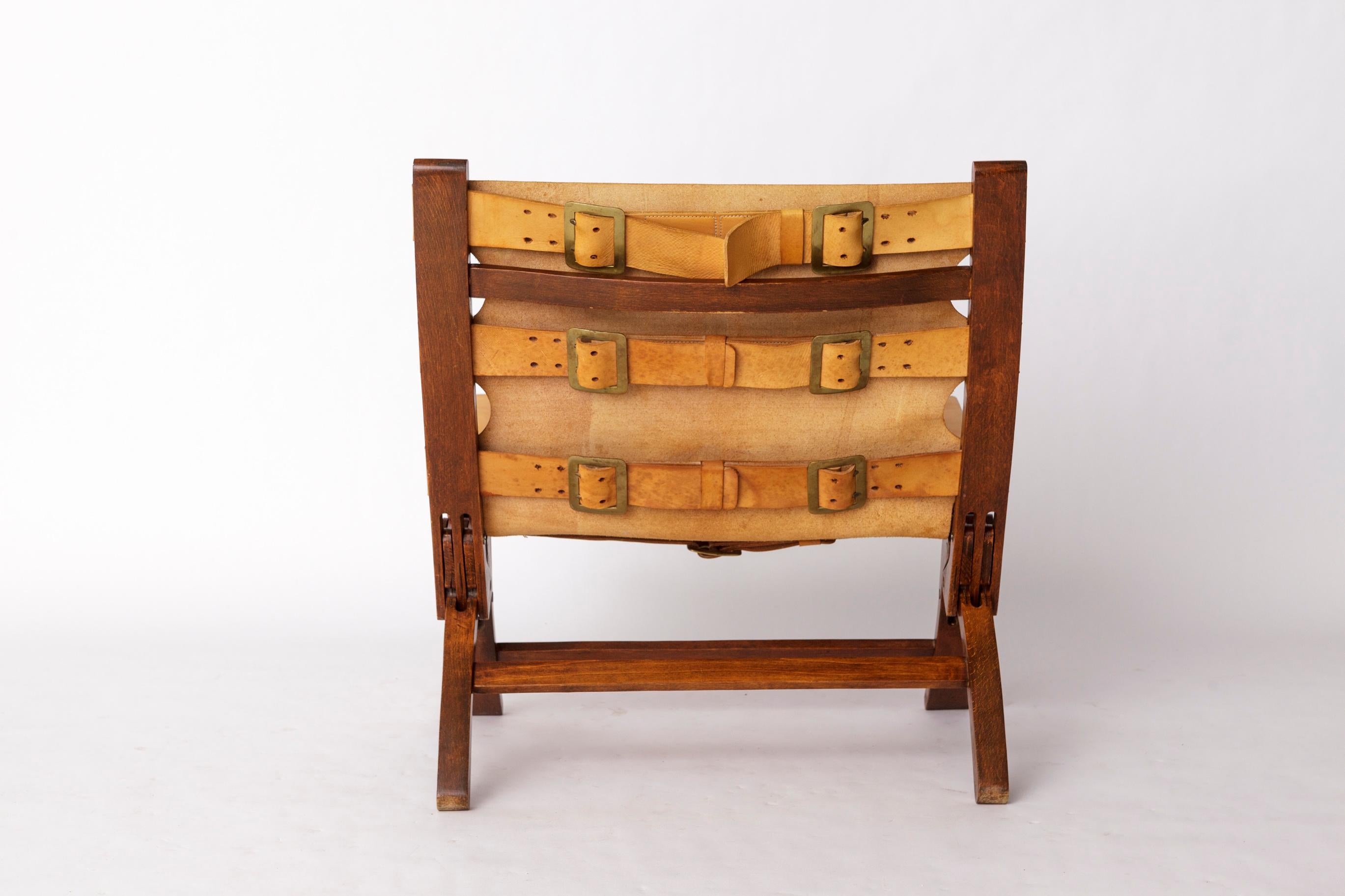 1 de 2 Silla plegable Børge Mogensen - 1950 Teca y cuero - Mitad del siglo danés Pulido en venta