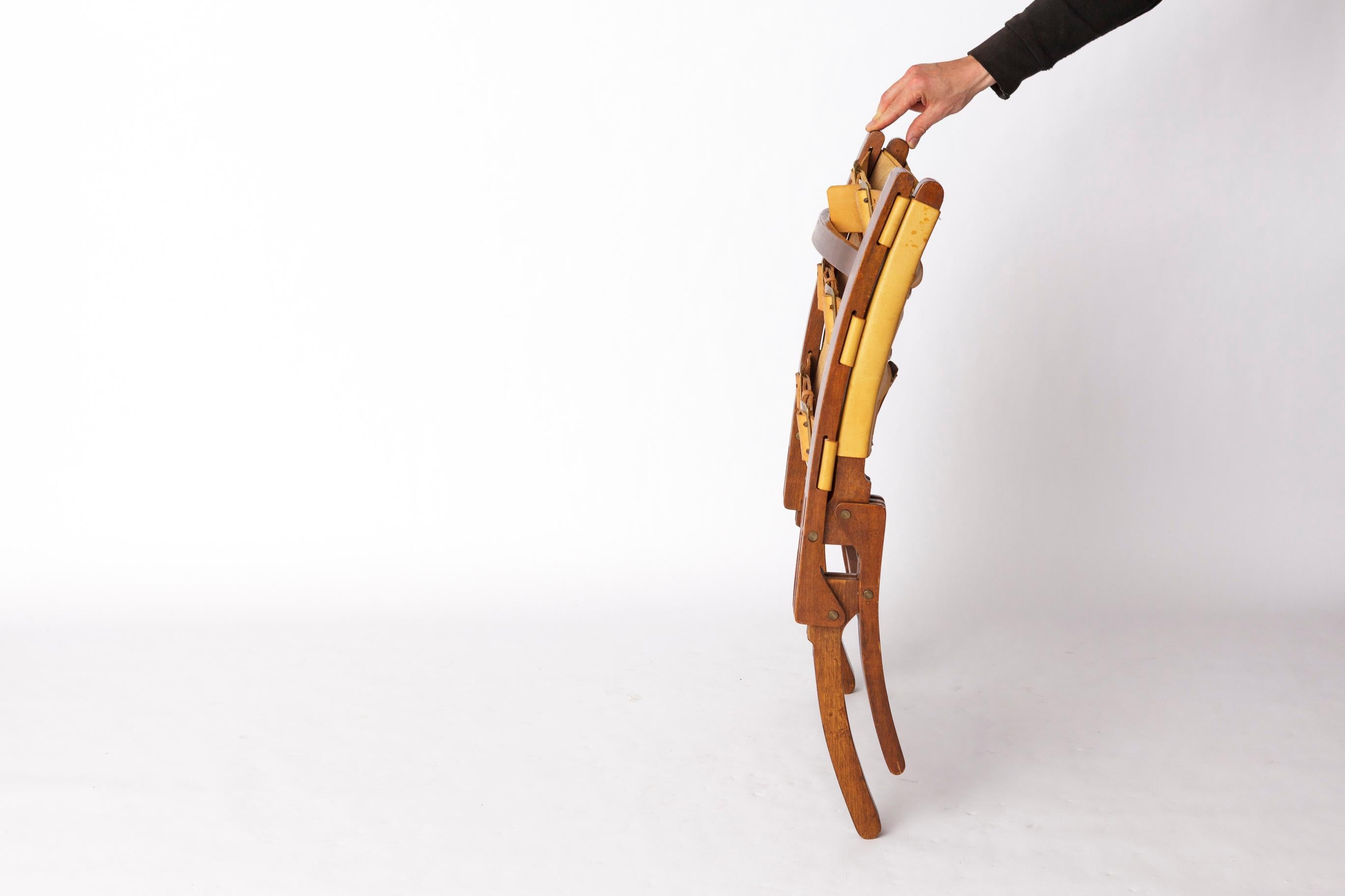 1 de 2 Silla plegable Børge Mogensen - 1950 Teca y cuero - Mitad del siglo danés en venta 1