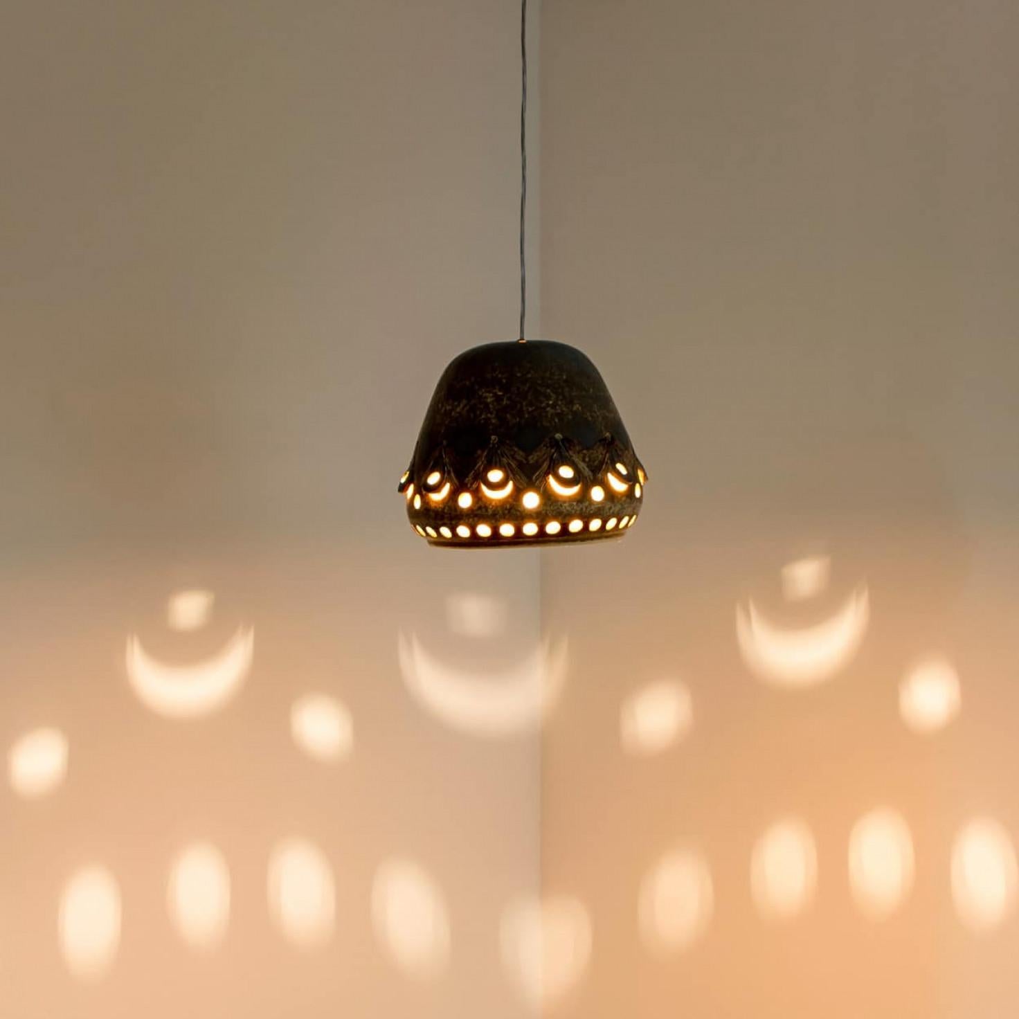 1 of 2 Brown Beige Ceramic Pendant, Denmark, 1970 For Sale 4