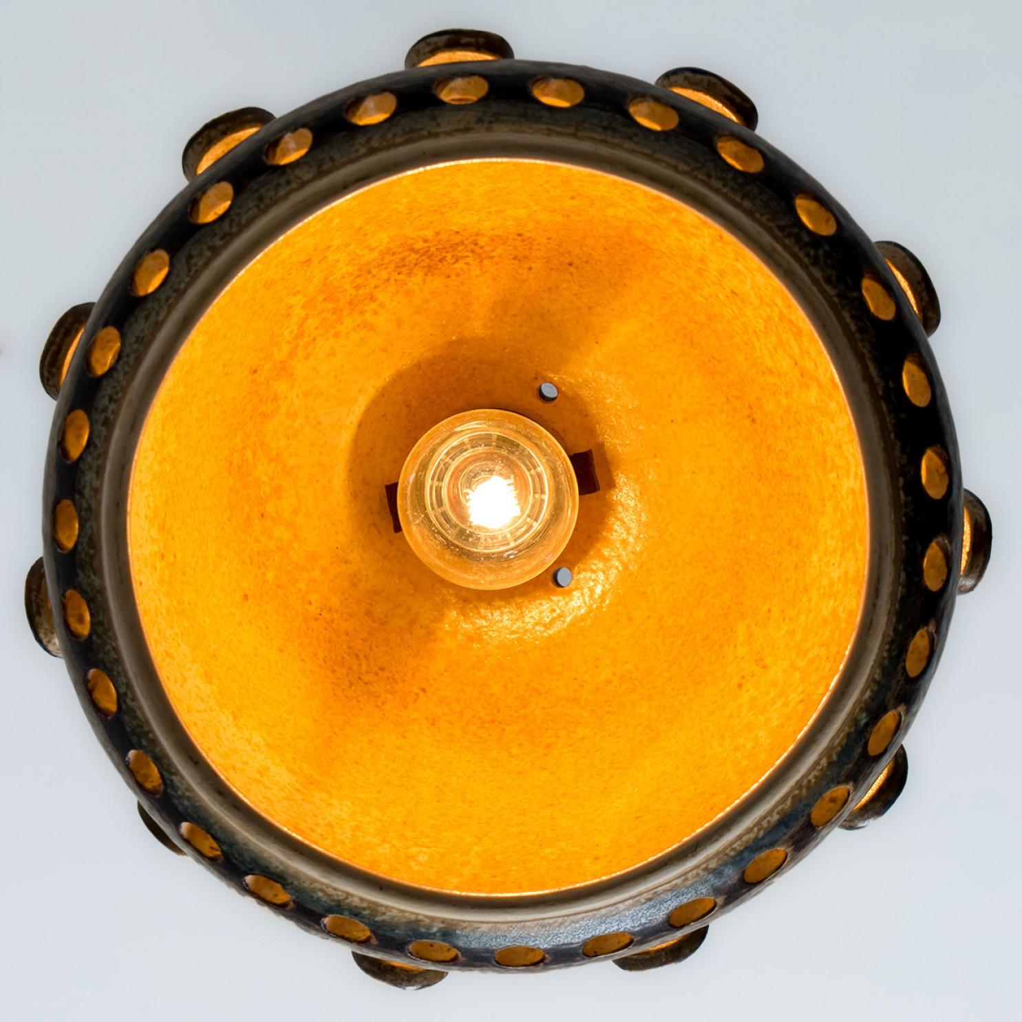1 of 2 Brown Beige Ceramic Pendant, Denmark, 1970 For Sale 1