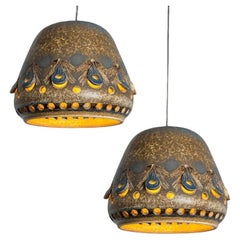 1 of 2 Brown Beige Ceramic Pendant, Denmark, 1970