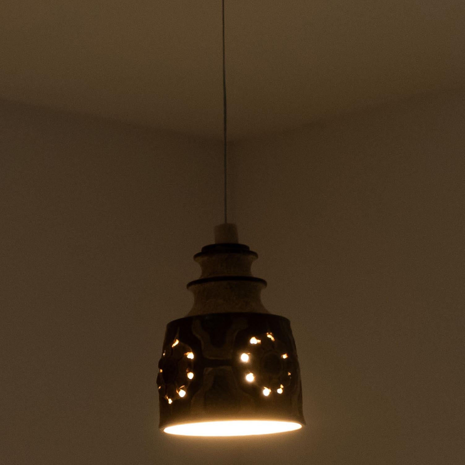 1 of 2 Brown Beige Ceramic Pendant Lights, Denmark, 1970 For Sale 6