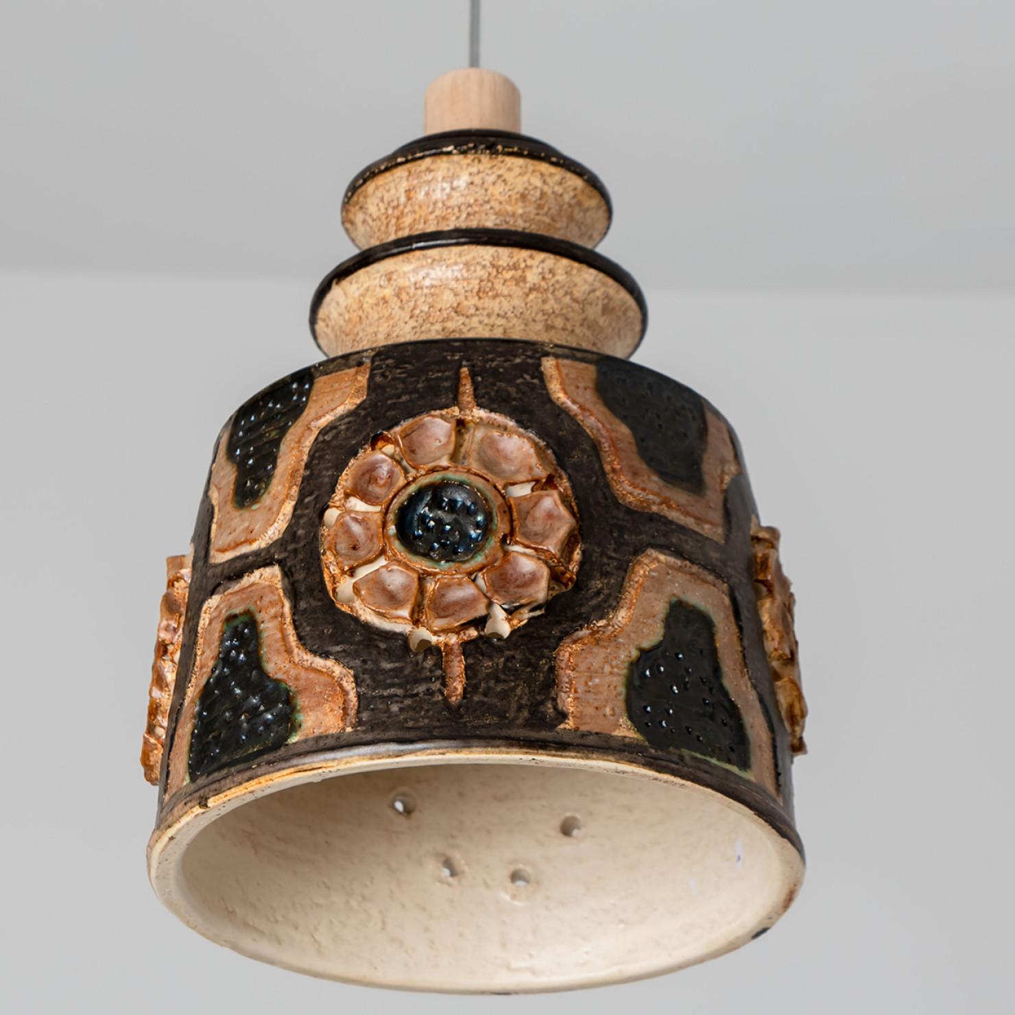 1 of 2 Brown Beige Ceramic Pendant Lights, Denmark, 1970 For Sale 13