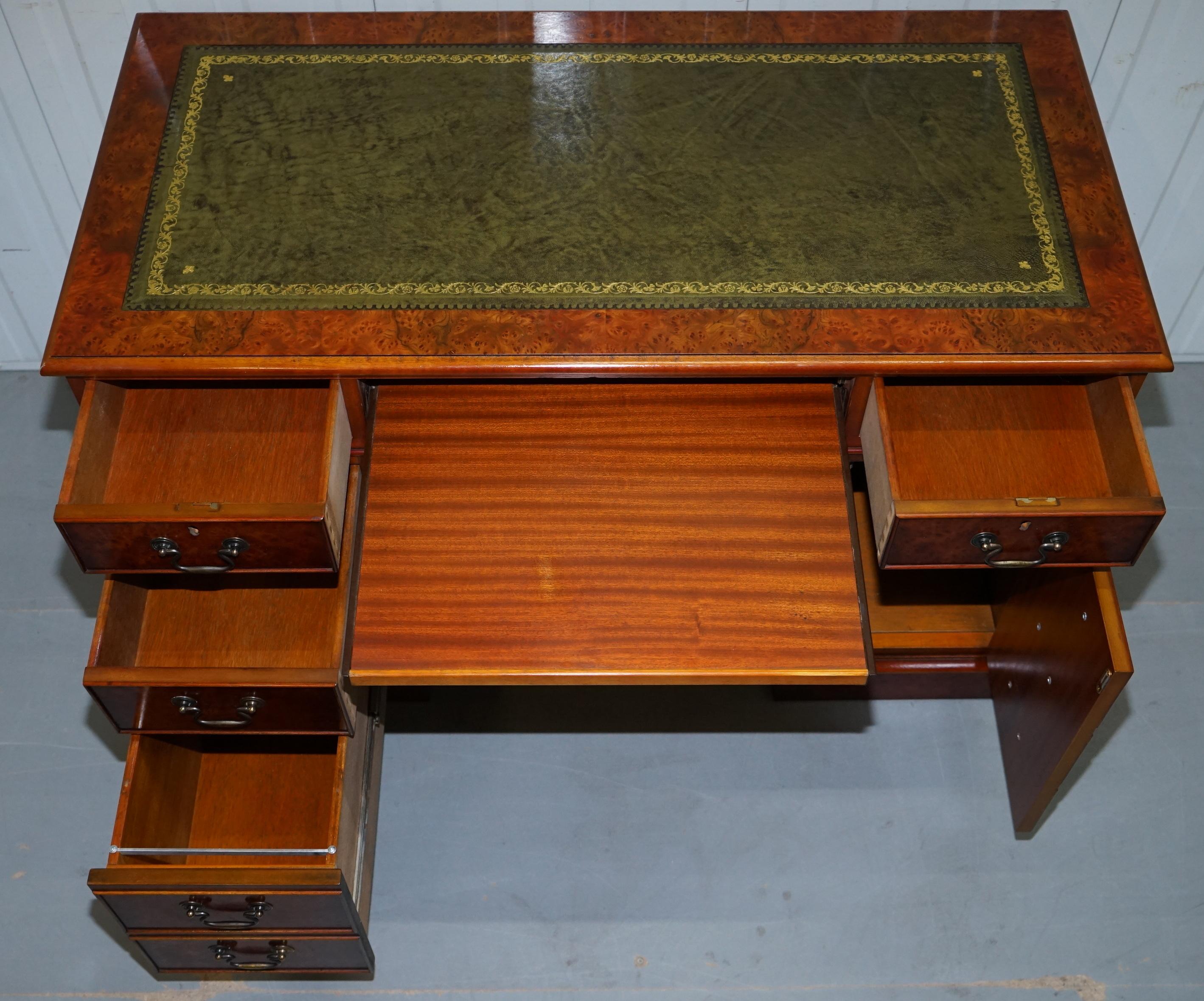 1 of 2 Burr Walnut Twin Pedestal Partner Desks Designed to House Tower Computer 9