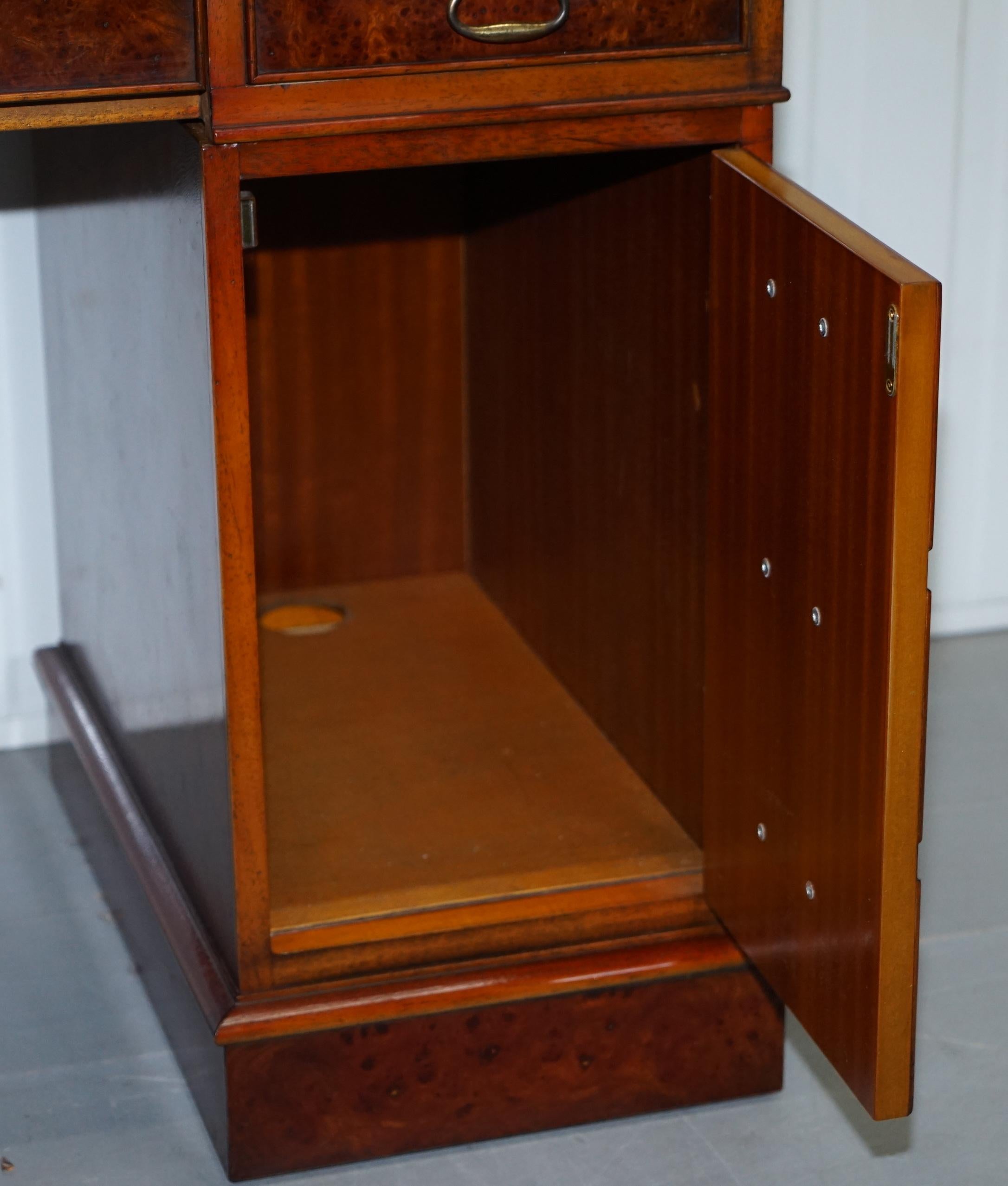 1 of 2 Burr Walnut Twin Pedestal Partner Desks Designed to House Tower Computer 12