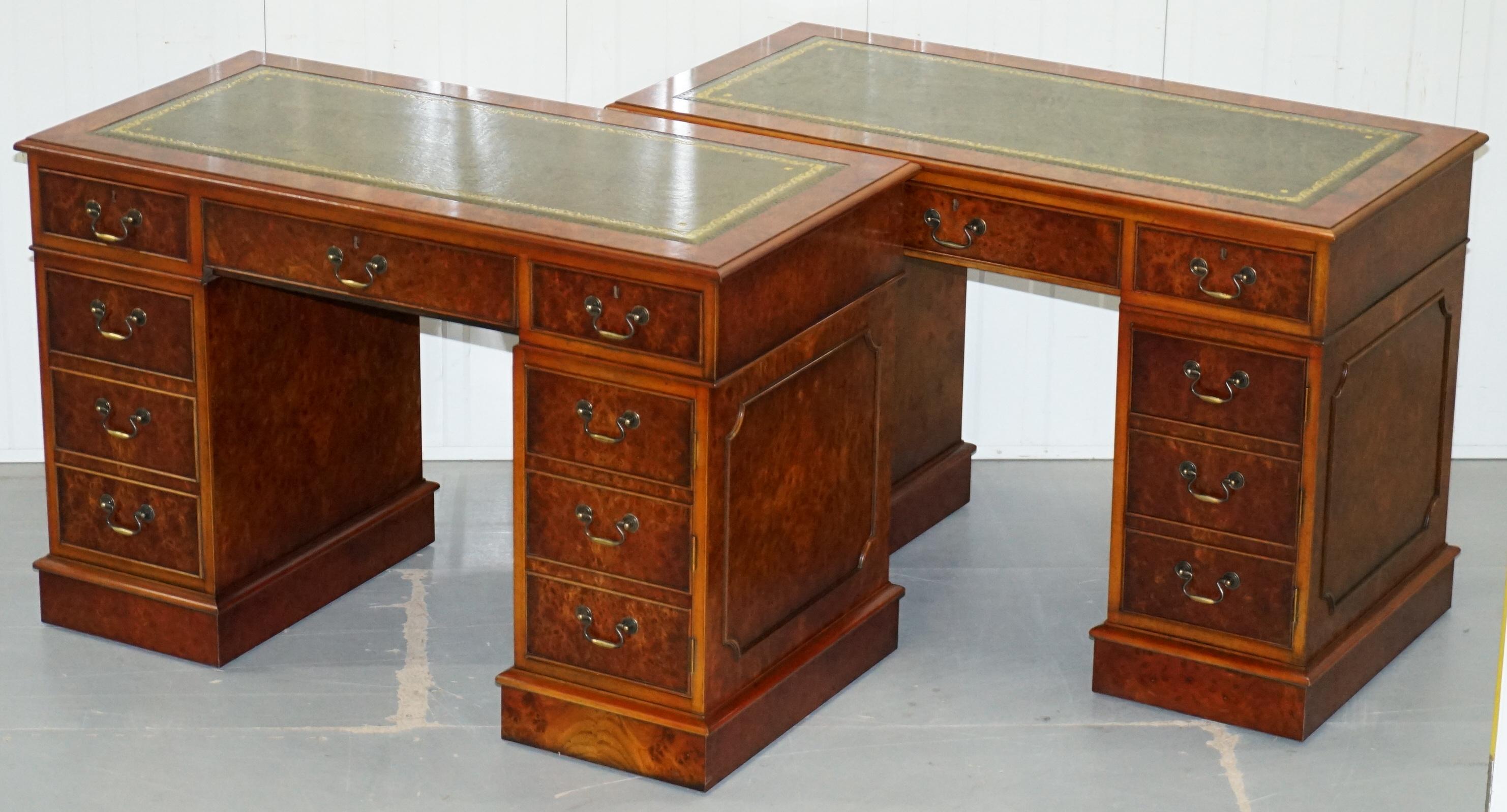 We are  delighted to offer for sale one of two stunning burr walnut twin pedestal partner desks specially designed to house a tower Computer

This auction is for one desk, the other is listed under my other items and not included in this sale

A