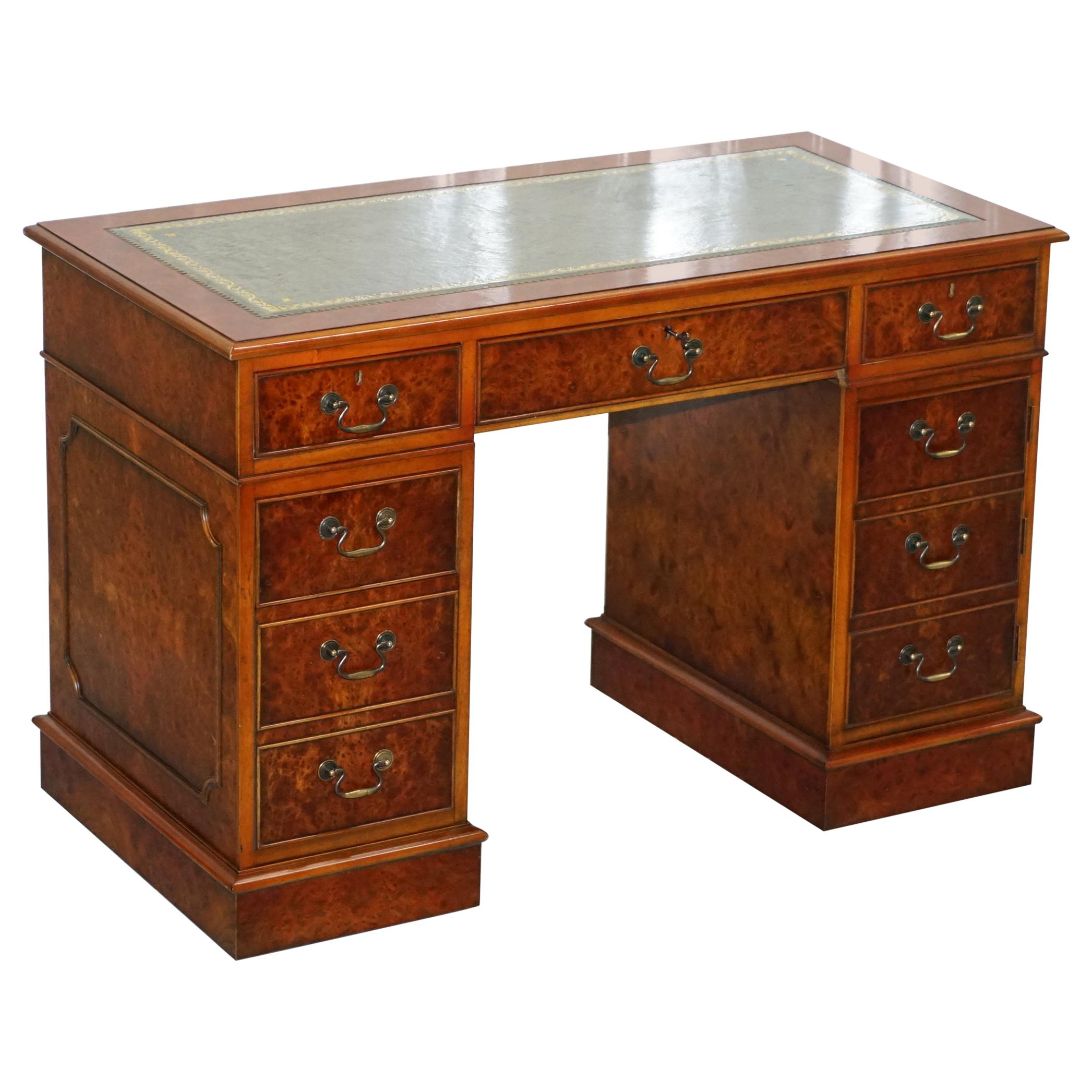 1 of 2 Burr Walnut Twin Pedestal Partner Desks Designed to House Tower Computer