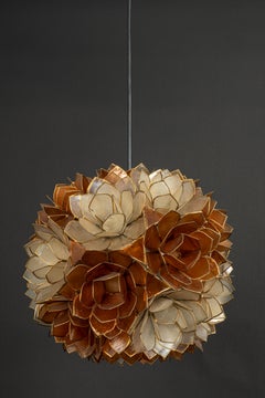 1 of 2 Capiz Shell Lotus Ball Chandelier Pendant Light Germany, 1960s