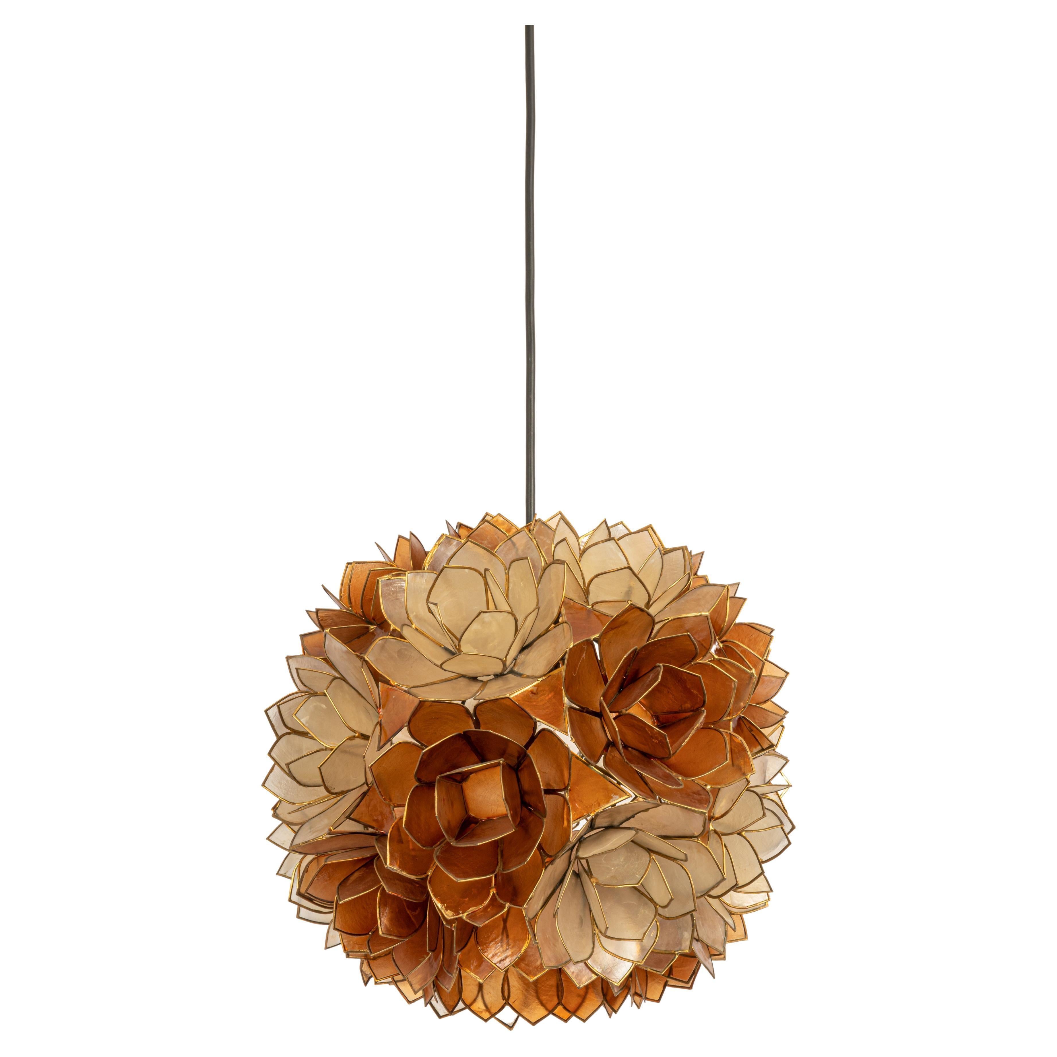 1 of 2 Capiz Shell Lotus Ball Chandelier Pendant Light Germany, 1960s In Good Condition For Sale In Aachen, NRW