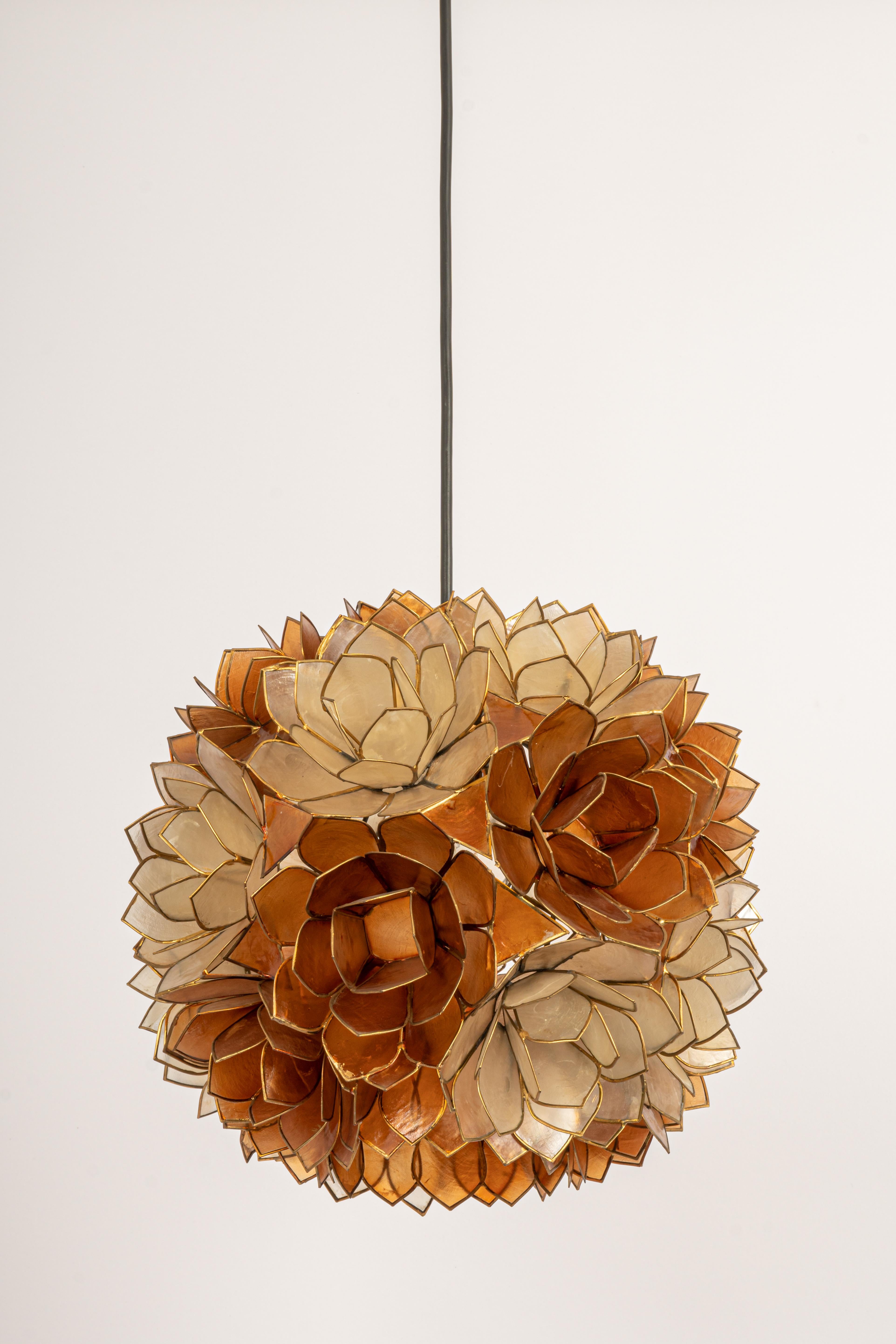 Mid-20th Century 1 of 2 Capiz Shell Lotus Ball Chandelier Pendant Light Germany, 1960s For Sale