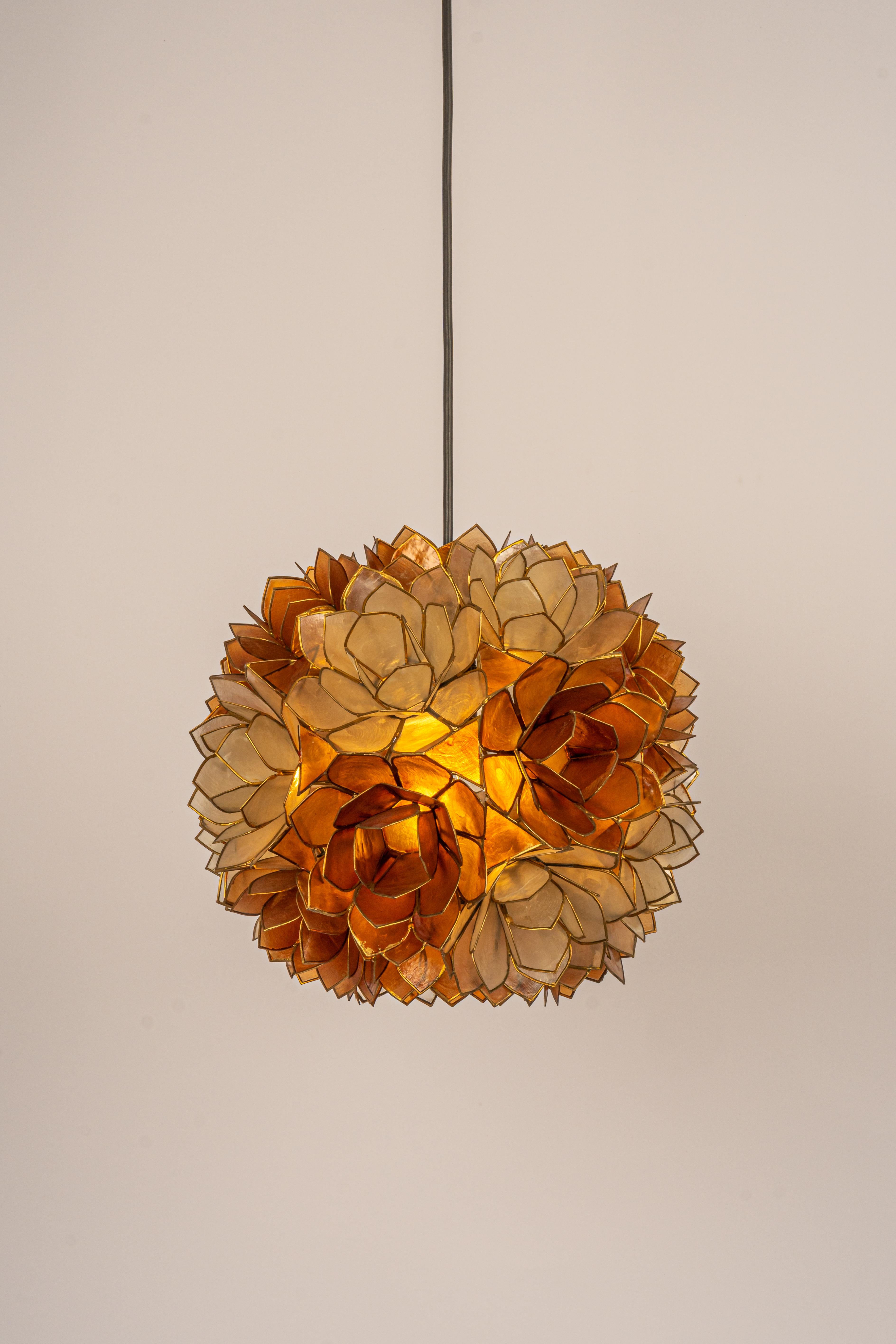 1 of 2 Capiz Shell Lotus Ball Chandelier Pendant Light Germany, 1960s For Sale 3