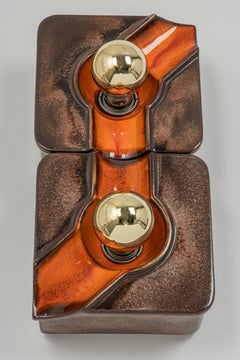 1 of 2 Ceramic Brown and Orange Wall Light Sputnik Germany 1970s