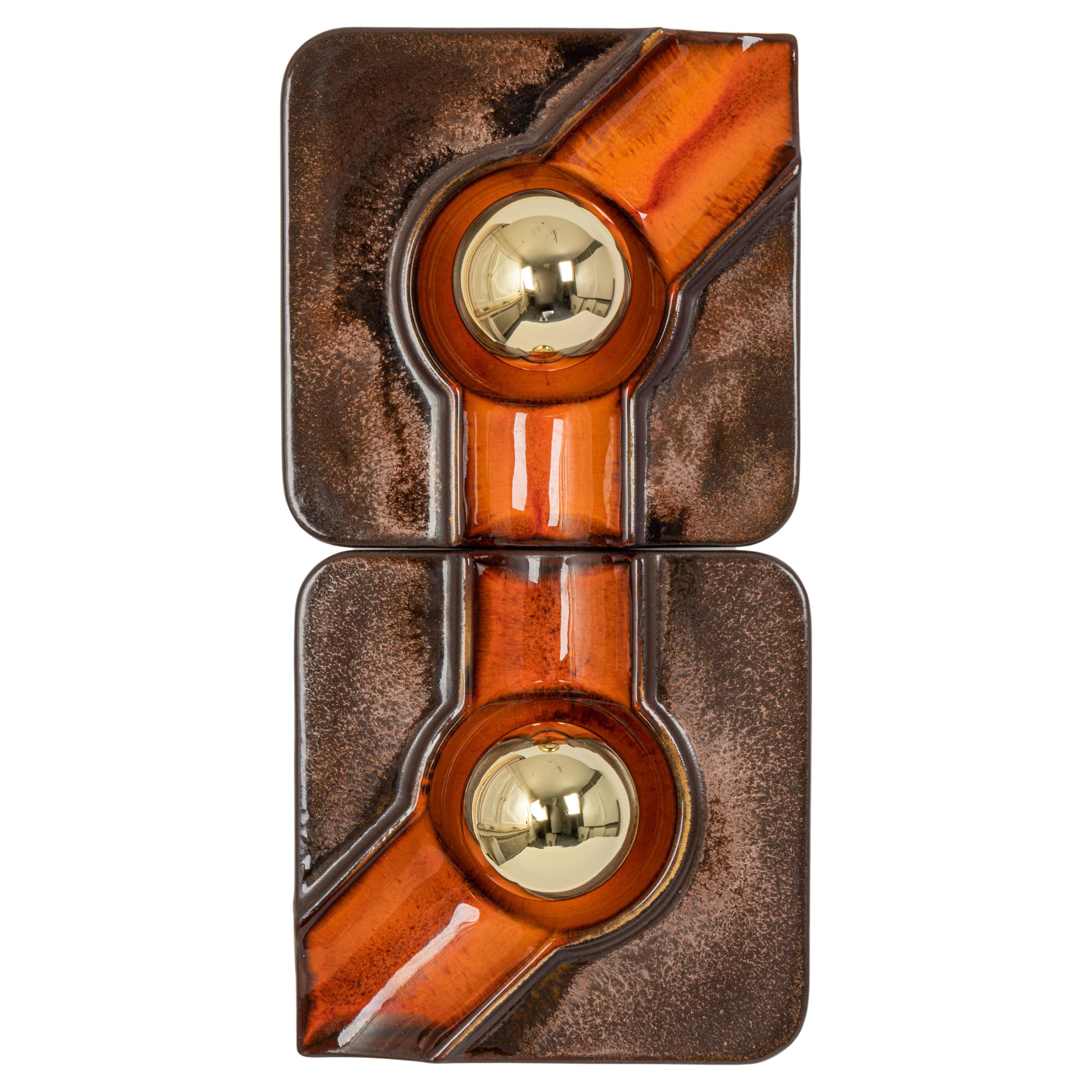 1 di 2 Applique in ceramica marrone e arancione Sputnik Germania anni '70