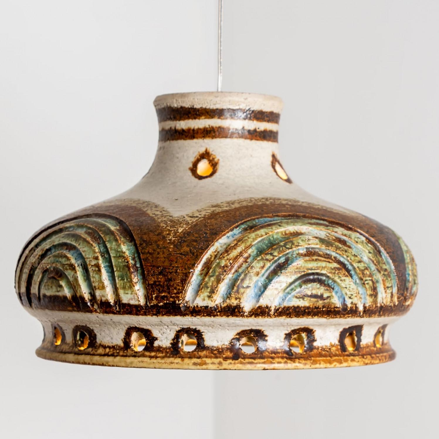 1 of 2 Ceramic Brown Beige Ceramic Pendant Lights, Denmark, 1970 For Sale 3