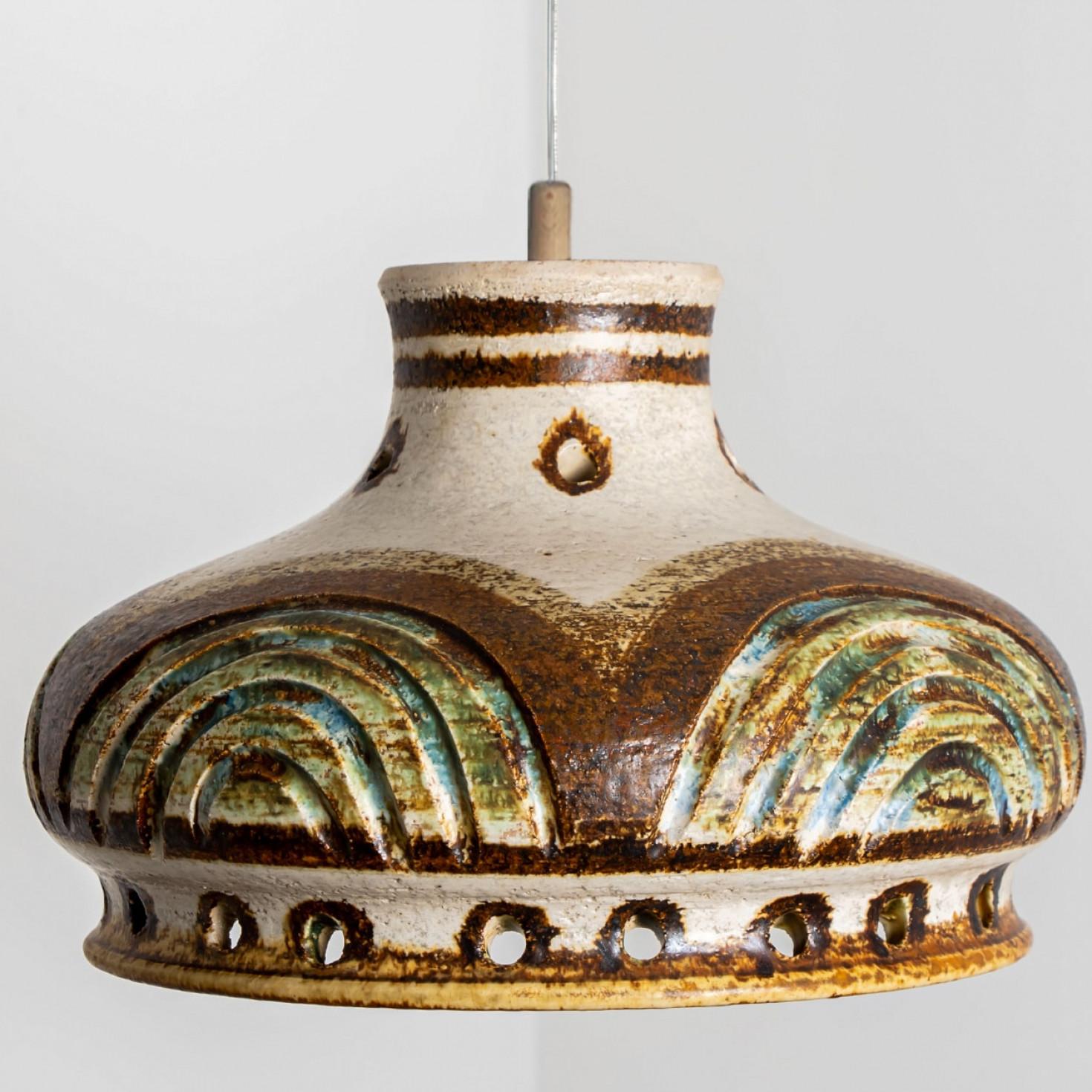 1 of 2 Ceramic Brown Beige Ceramic Pendant Lights, Denmark, 1970 For Sale 4