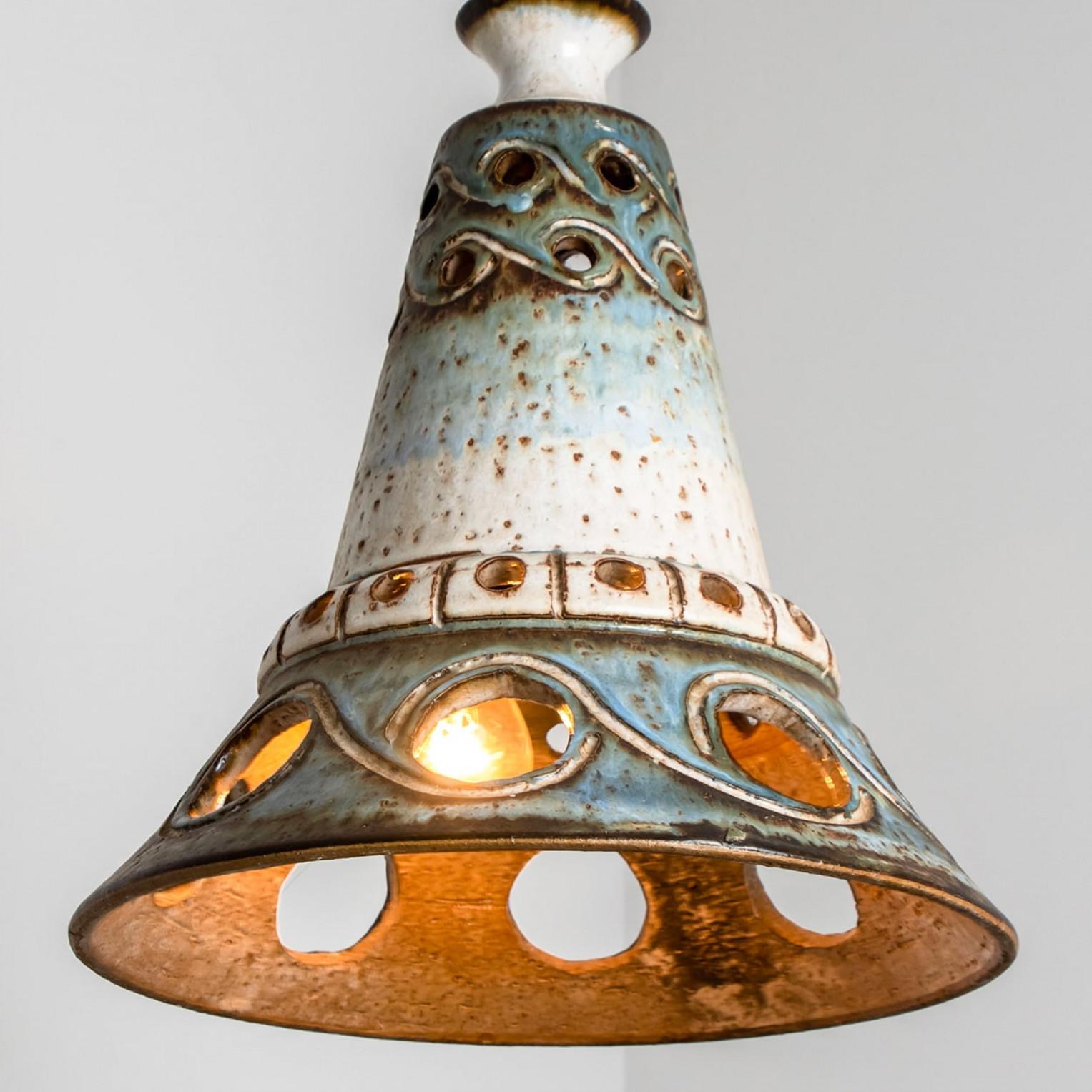 1 of 2 Ceramic Brown Beige Ceramic Pendant Lights, Denmark, 1970 For Sale 5